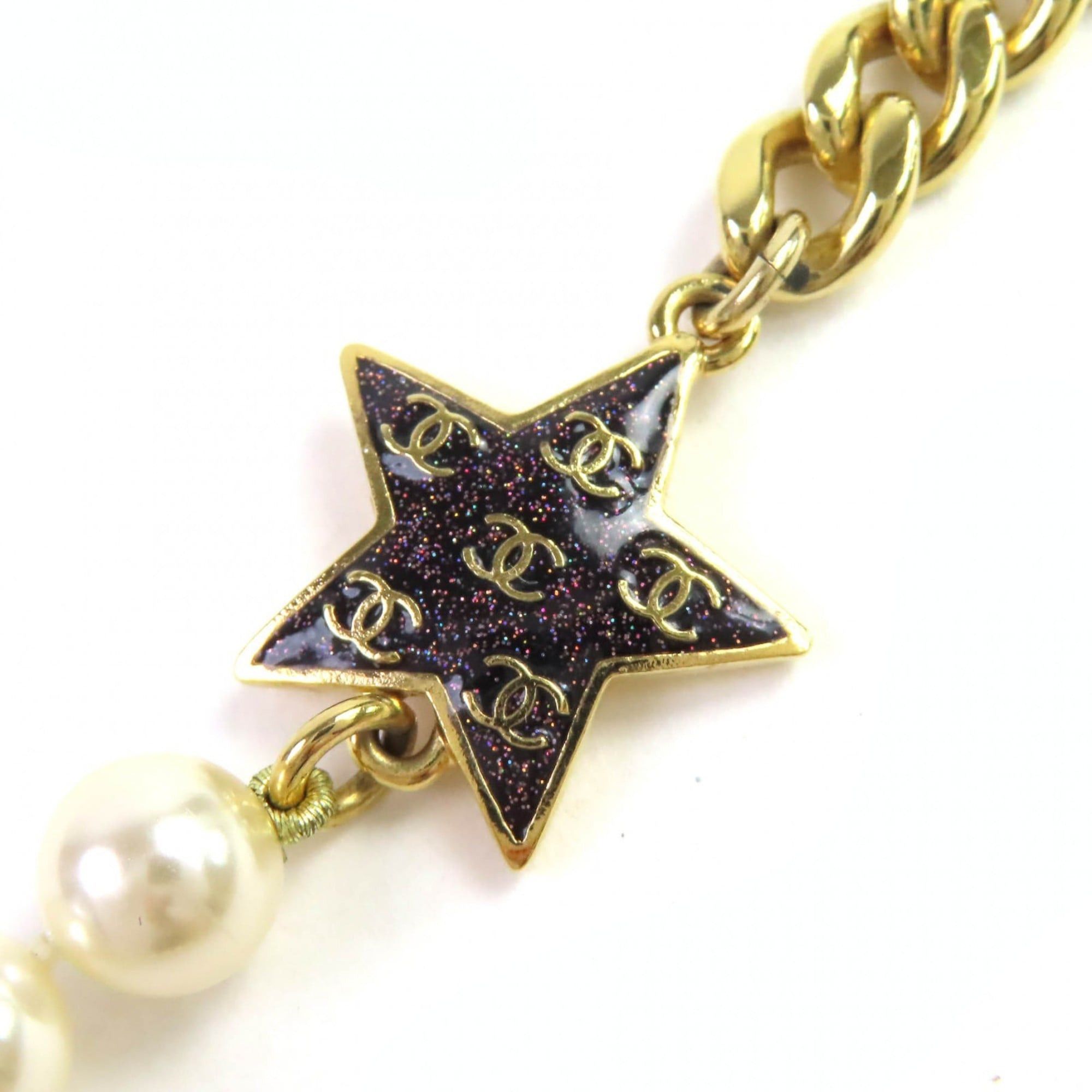 Chanel CHANEL C24C Coco Mark Star Glitter Pearl Choker Necklace, Gold and White, Made in Italy, Women's Size ONE SIZE - 3 Thumbnail