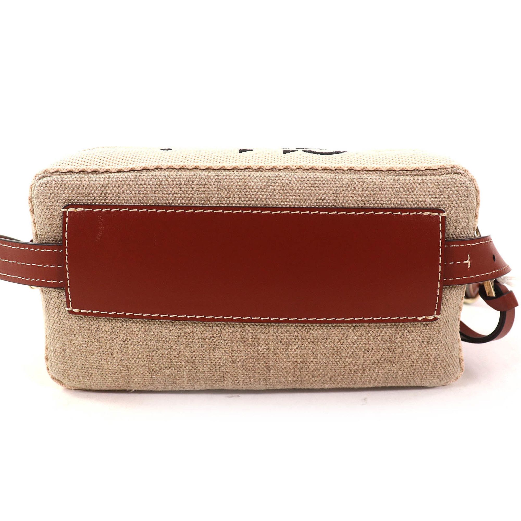 Chloe Chloé Chloe WOODY linen and leather accents with logo waist pouch, crossbody bag, shoulder beige or brown, includes dust made in Italy. Size ONE SIZE - 3 Thumbnail