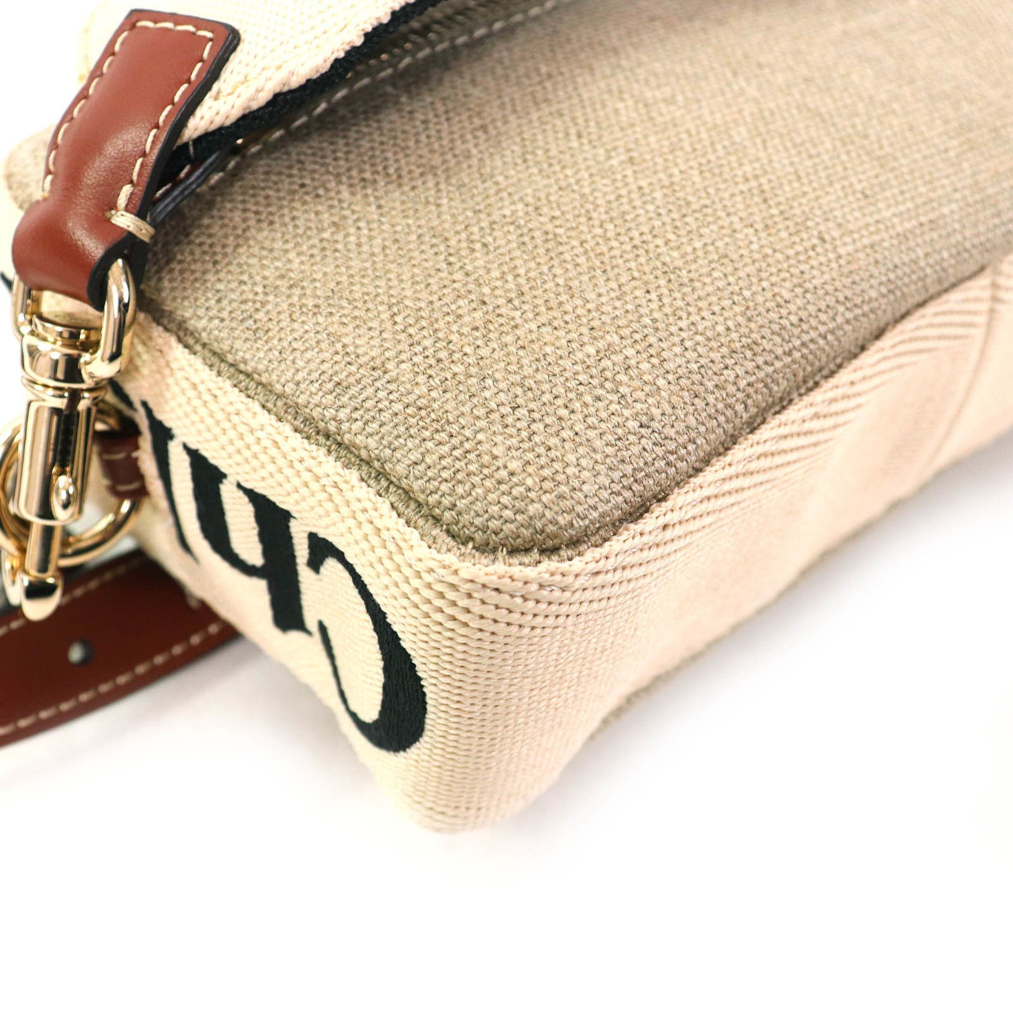 Chloe Chloé Chloe WOODY linen and leather accents with logo waist pouch, crossbody bag, shoulder beige or brown, includes dust made in Italy. Size ONE SIZE - 8 Thumbnail