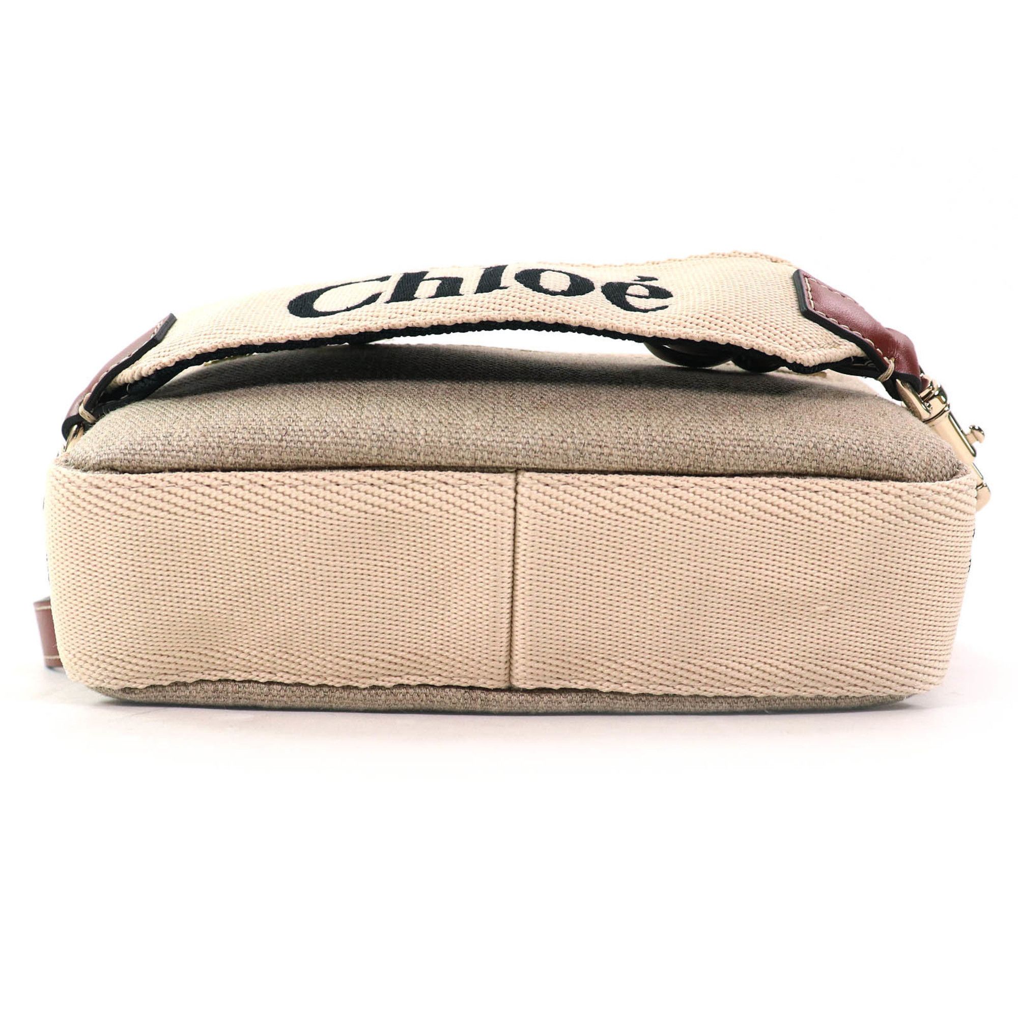 Chloe Chloé Chloe WOODY linen and leather accents with logo waist pouch, crossbody bag, shoulder beige or brown, includes dust made in Italy. Size ONE SIZE - 7 Thumbnail