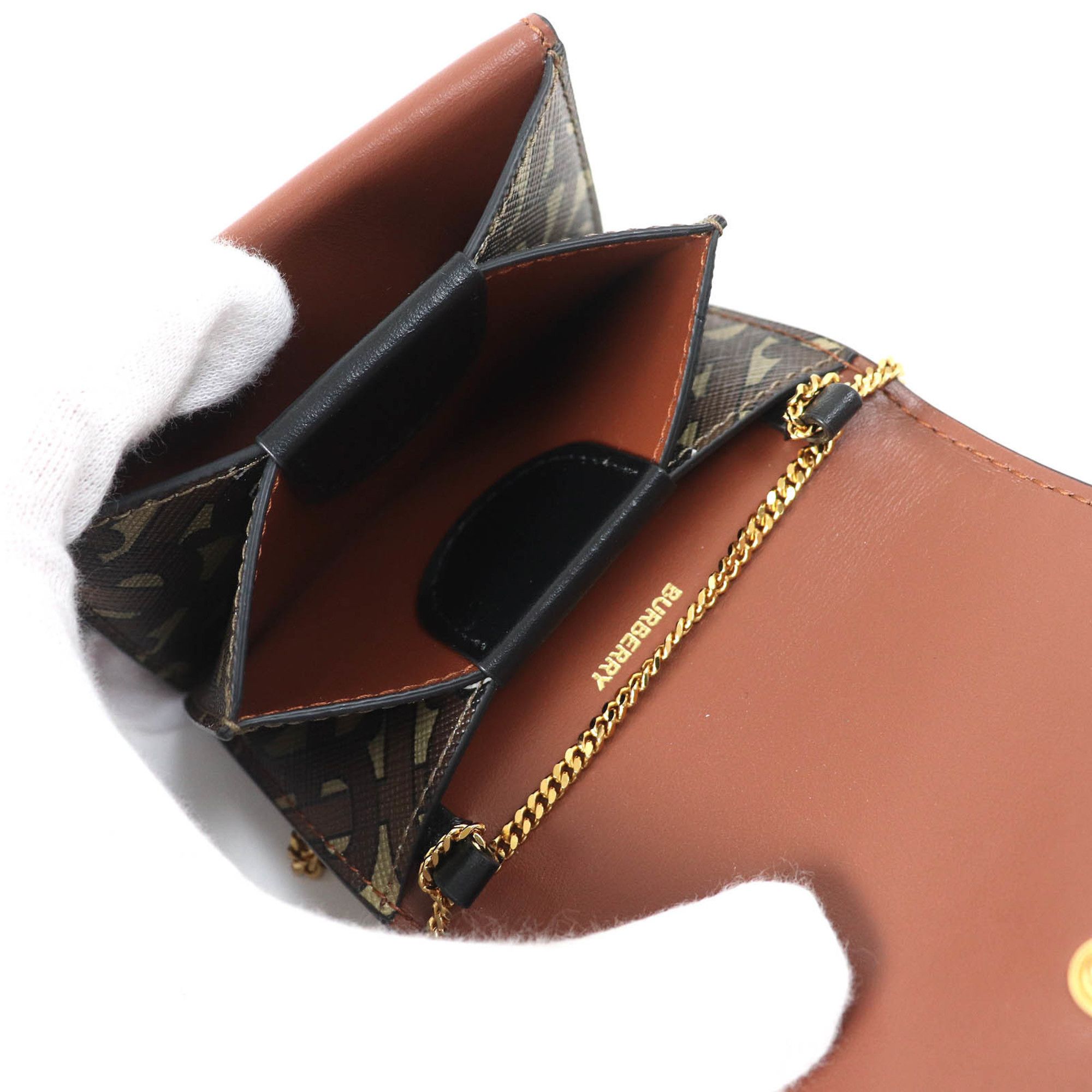 Burberry BURBERRY TB All-Over Print Compact Chain Wallet, Leather Bifold Brown, Women's Size ONE SIZE - 7 Thumbnail