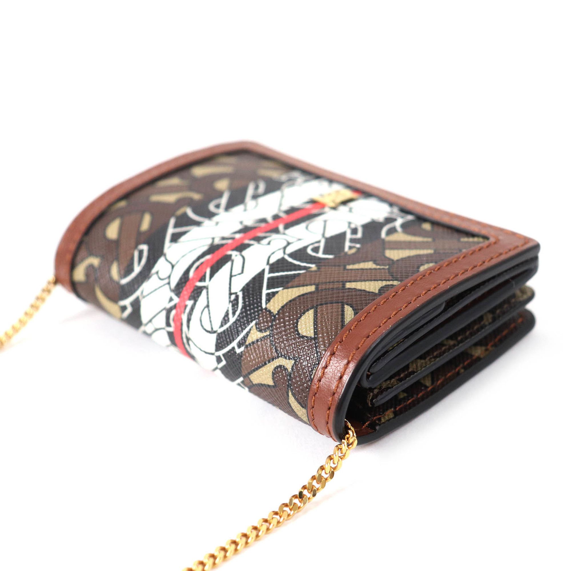 Burberry BURBERRY TB All-Over Print Compact Chain Wallet, Leather Bifold Brown, Women's Size ONE SIZE - 3 Thumbnail