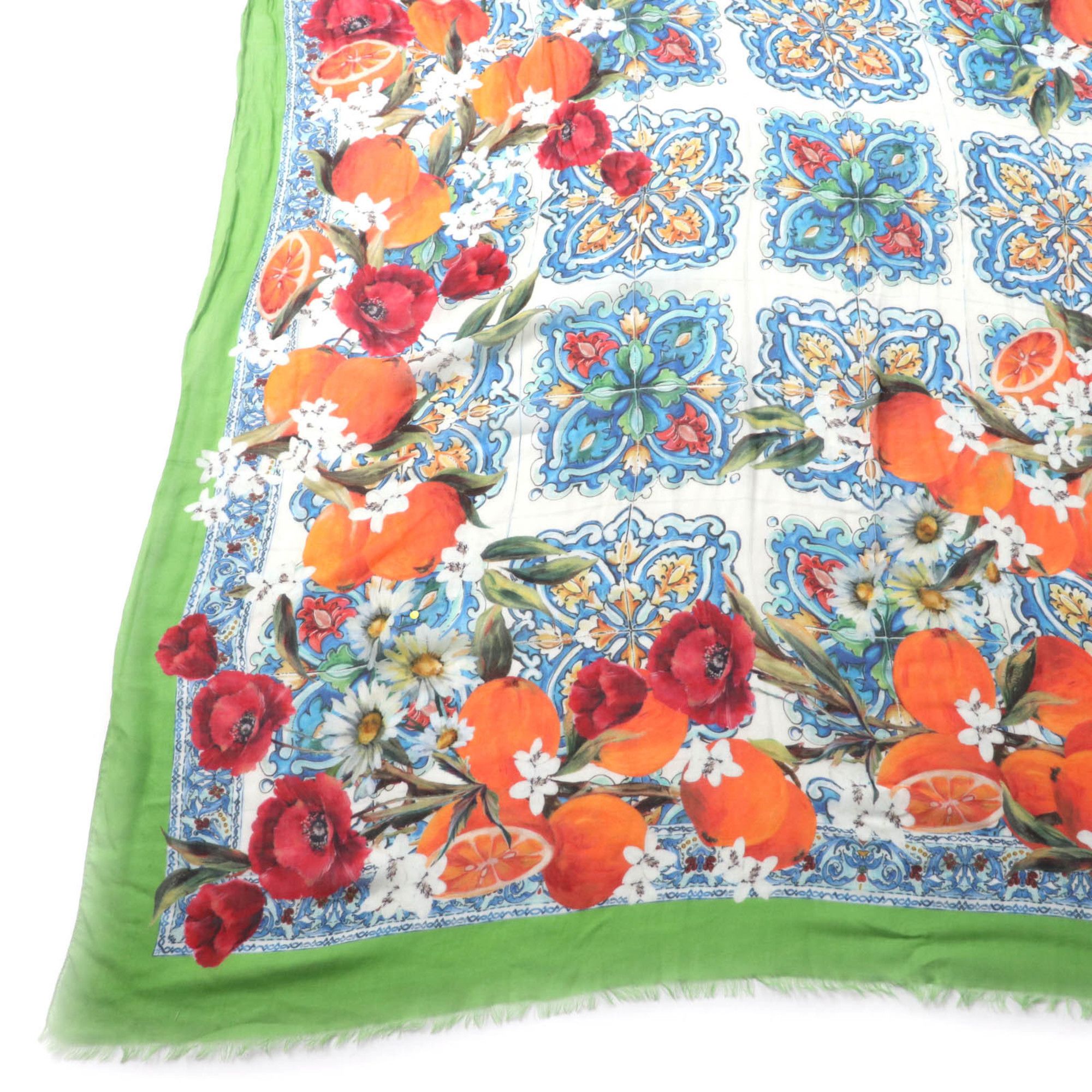 Dolce & Gabbana DOLCE & GABBANA Women's Cashmere Blend Shawl with Fringe and Logo, Flower Fruit Design, Multicolor, Made in Italy Size ONE SIZE - 5 Thumbnail