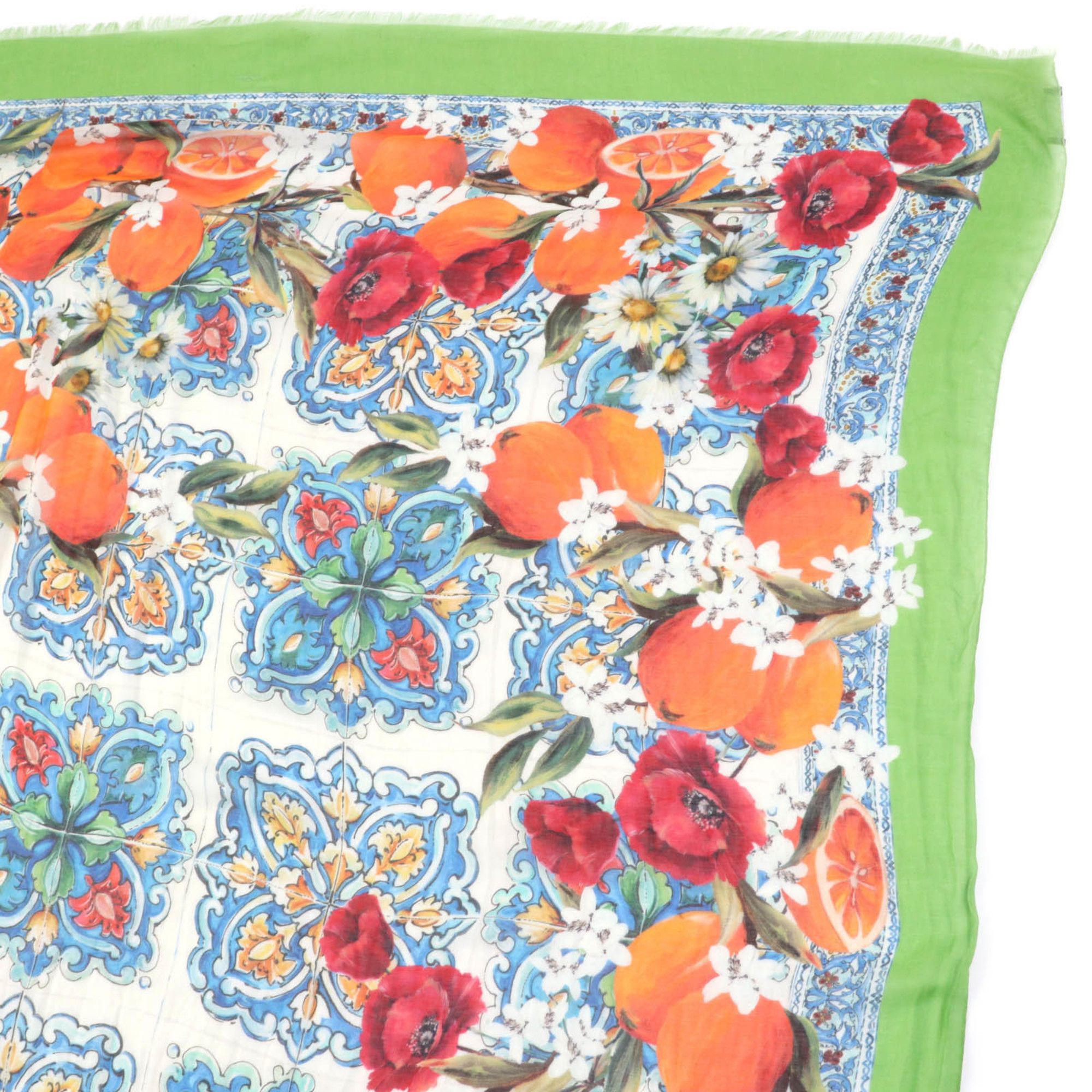 Dolce & Gabbana DOLCE & GABBANA Women's Cashmere Blend Shawl with Fringe and Logo, Flower Fruit Design, Multicolor, Made in Italy Size ONE SIZE - 3 Thumbnail