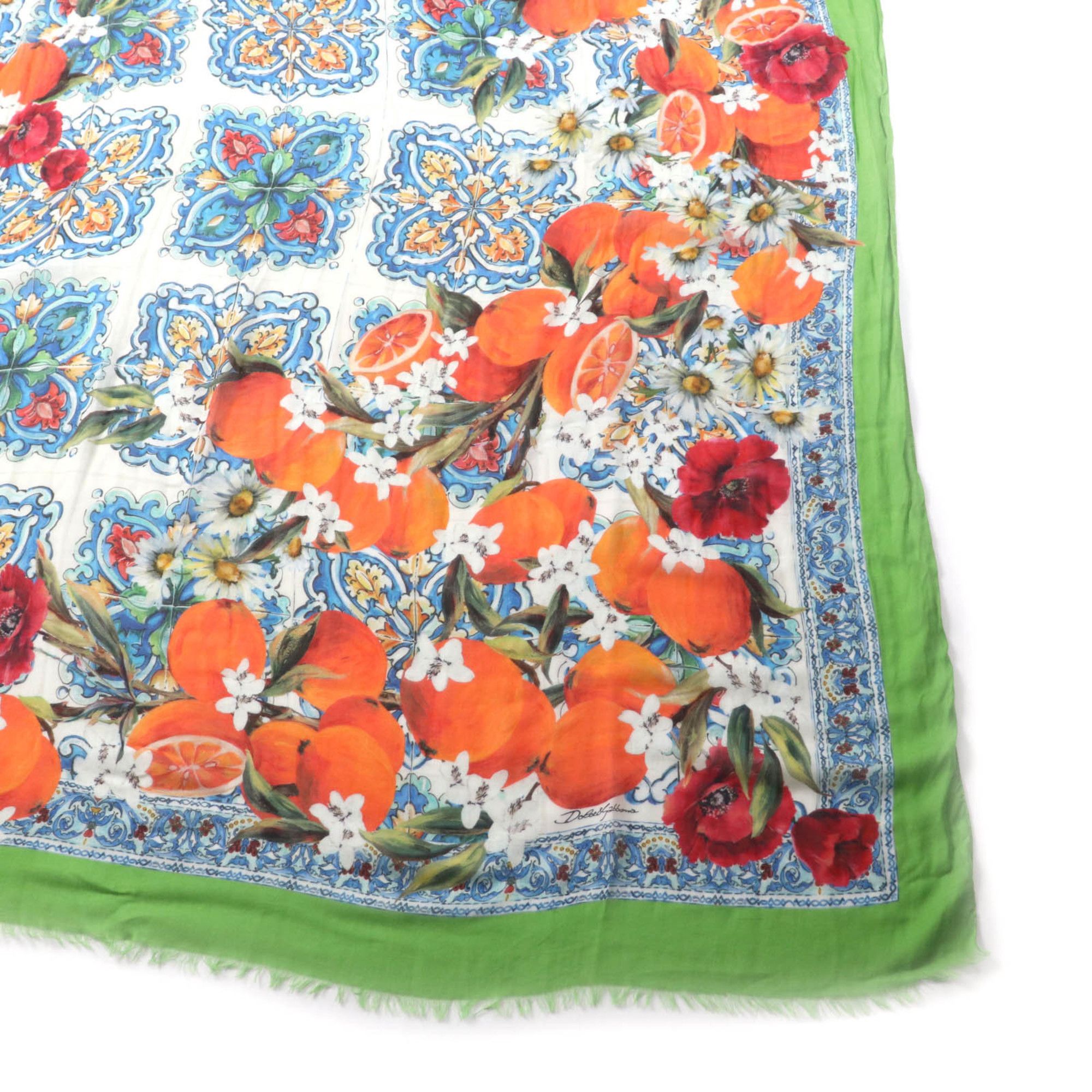 Dolce & Gabbana DOLCE & GABBANA Women's Cashmere Blend Shawl with Fringe and Logo, Flower Fruit Design, Multicolor, Made in Italy Size ONE SIZE - 4 Thumbnail