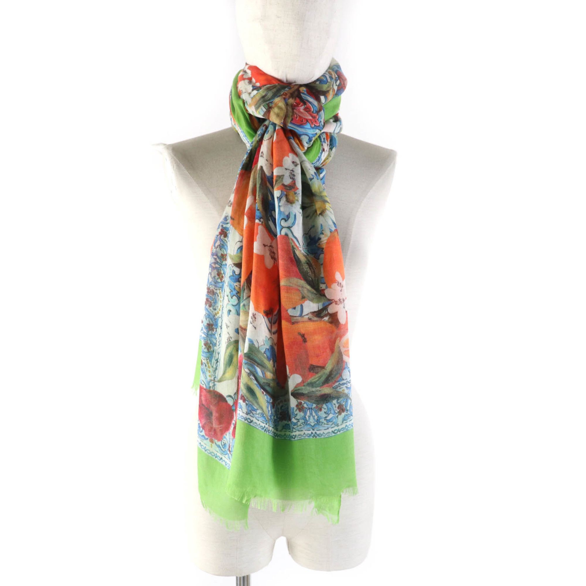 Dolce & Gabbana DOLCE & GABBANA Women's Cashmere Blend Shawl with Fringe and Logo, Flower Fruit Design, Multicolor, Made in Italy Size ONE SIZE - 7 Thumbnail