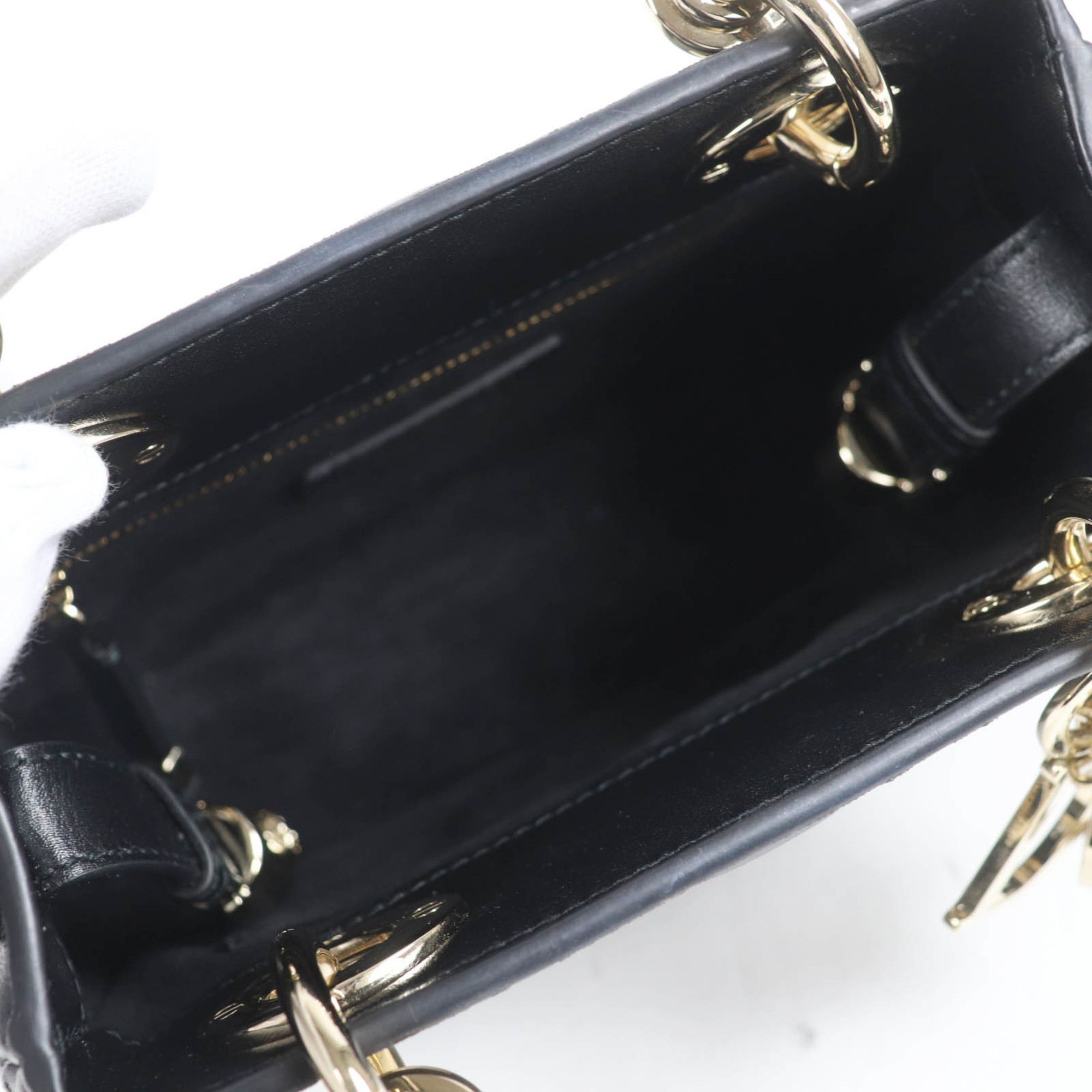 Dior Christian Dior Cannage Lady 95.22 Mini Lambskin 2-Way Handbag/Shoulder Bag, Black, Gold Hardware, Dust Bag Included, Made in Italy Size ONE SIZE - 8 Thumbnail