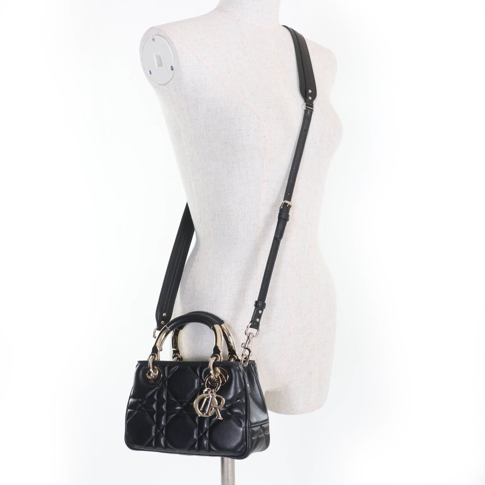 Dior Christian Dior Cannage Lady 95.22 Mini Lambskin 2-Way Handbag/Shoulder Bag, Black, Gold Hardware, Dust Bag Included, Made in Italy Size ONE SIZE - 9 Thumbnail