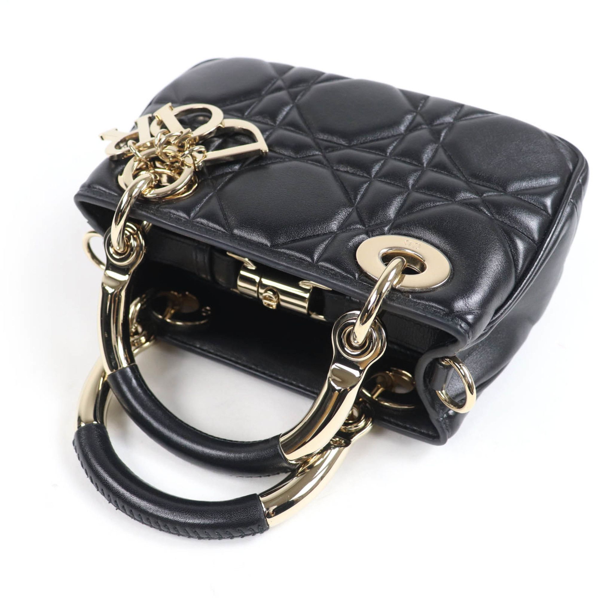 Dior Christian Dior Cannage Lady 95.22 Mini Lambskin 2-Way Handbag/Shoulder Bag, Black, Gold Hardware, Dust Bag Included, Made in Italy Size ONE SIZE - 5 Thumbnail