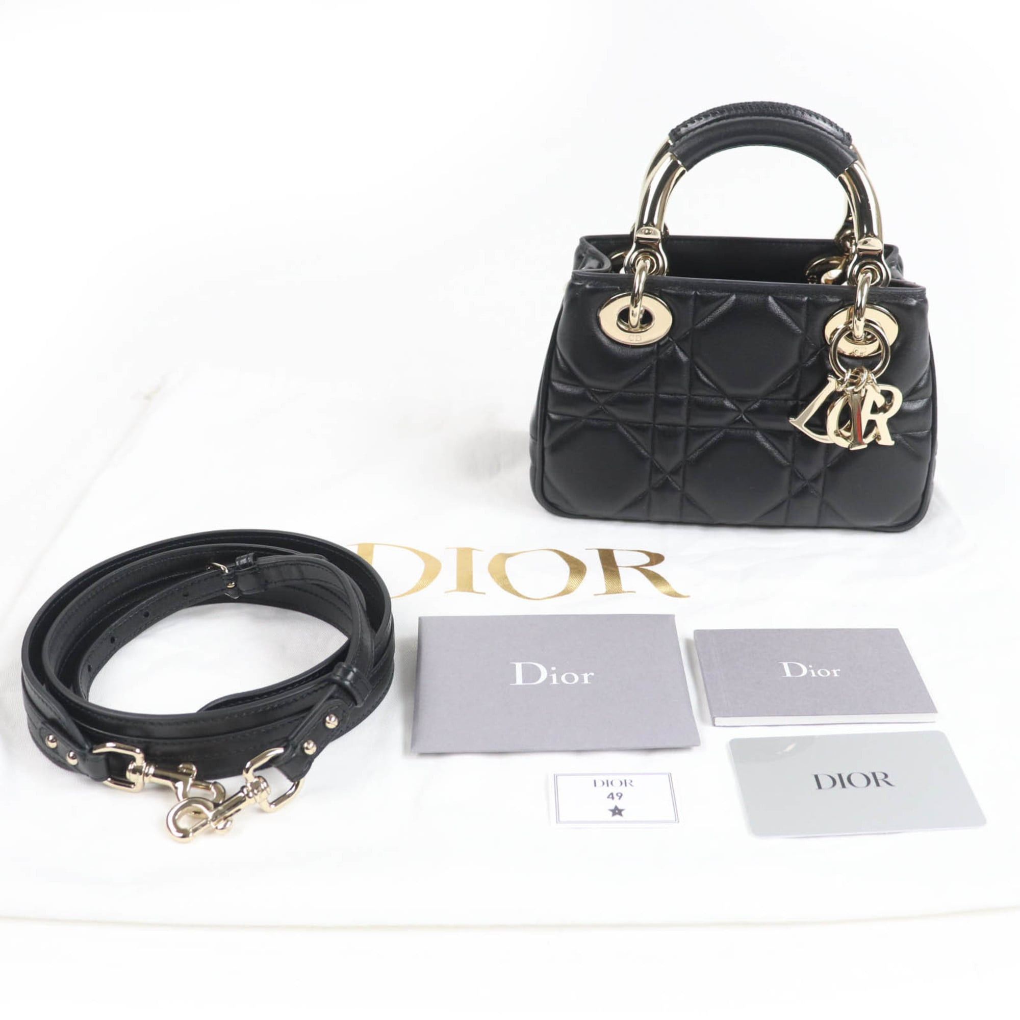 Dior Christian Dior Cannage Lady 95.22 Mini Lambskin 2-Way Handbag/Shoulder Bag, Black, Gold Hardware, Dust Bag Included, Made in Italy Size ONE SIZE - 2 Thumbnail