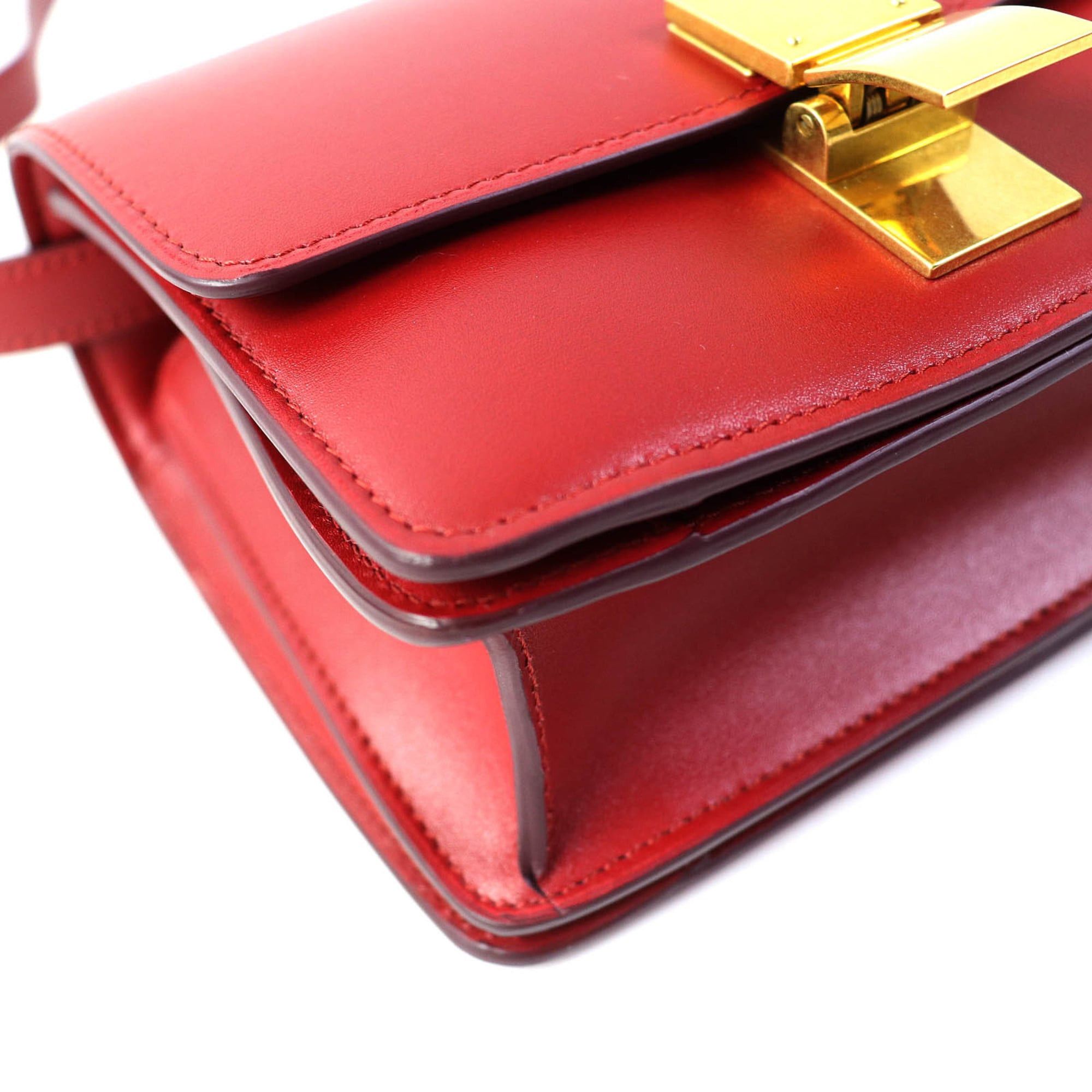 Celine CELINE CLASSIC BOX Small (189183DLS) Classic Box Leather Shoulder Bag in Red with Gold Hardware and Dust Bag, Made Italy Size ONE SIZE - 7 Thumbnail