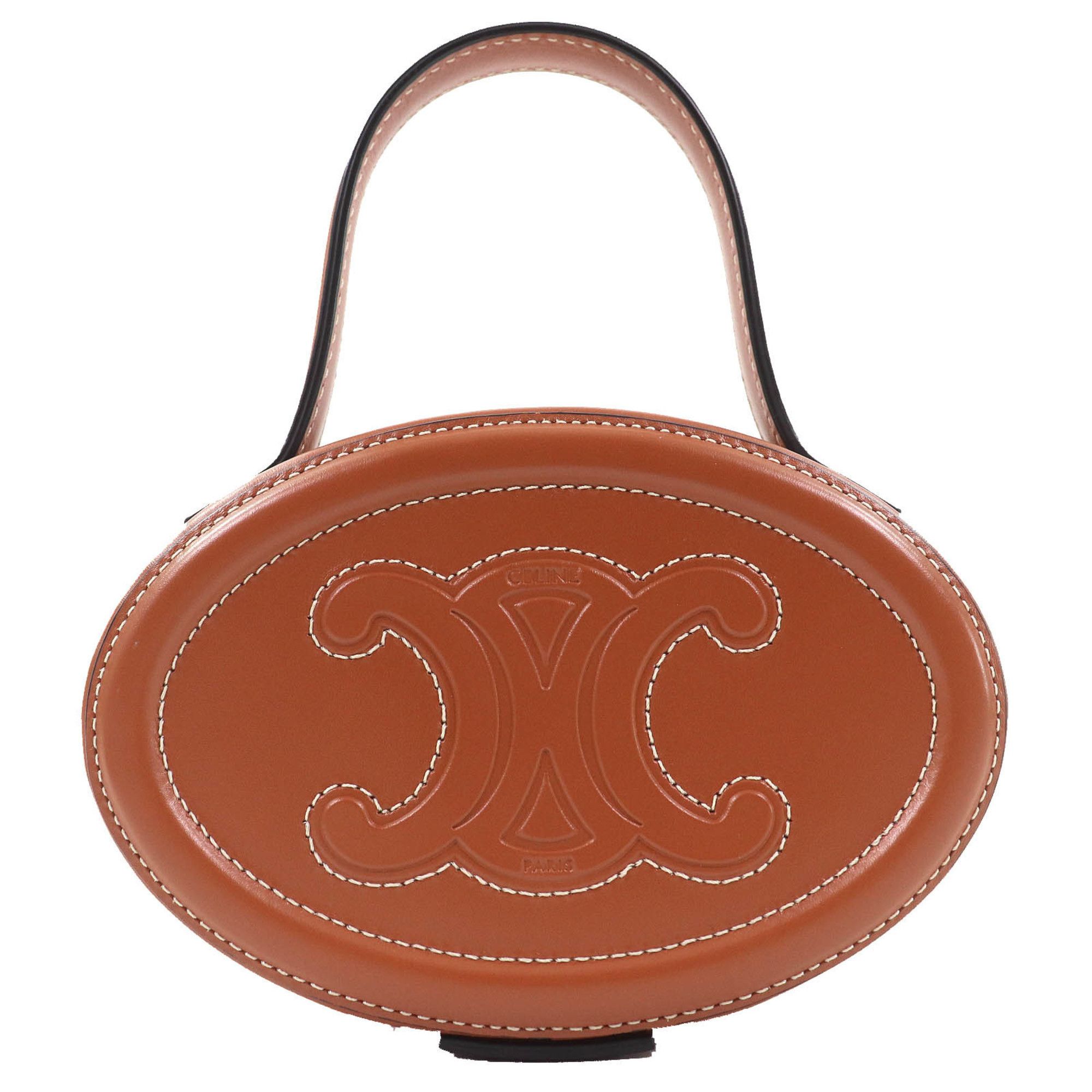 Celine CELINE 198613 Oval Minaudière Cuir Triomphe Smooth Calfskin Leather Handbag in Tan and Brown, Includes Dust Bag, Made Italy Size ONE SIZE - 3 Thumbnail