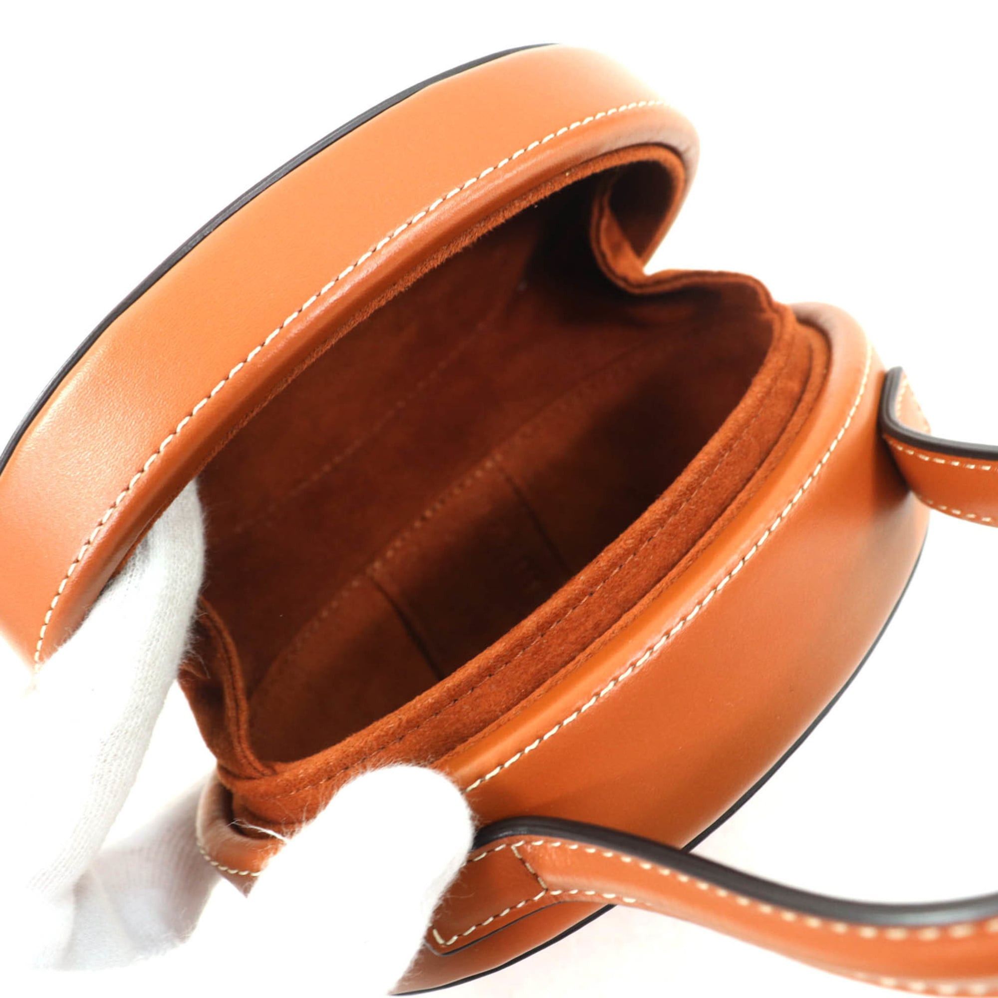 Celine CELINE 198613 Oval Minaudière Cuir Triomphe Smooth Calfskin Leather Handbag in Tan and Brown, Includes Dust Bag, Made Italy Size ONE SIZE - 8 Thumbnail