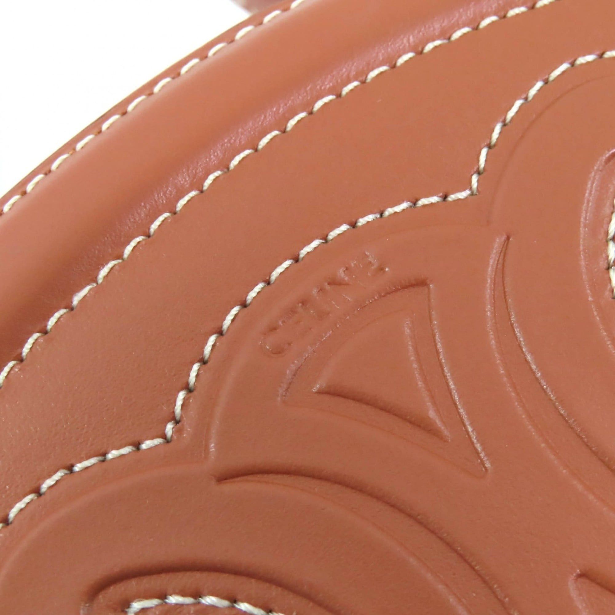Celine CELINE 198613 Oval Minaudière Cuir Triomphe Smooth Calfskin Leather Handbag in Tan and Brown, Includes Dust Bag, Made Italy Size ONE SIZE - 9 Thumbnail