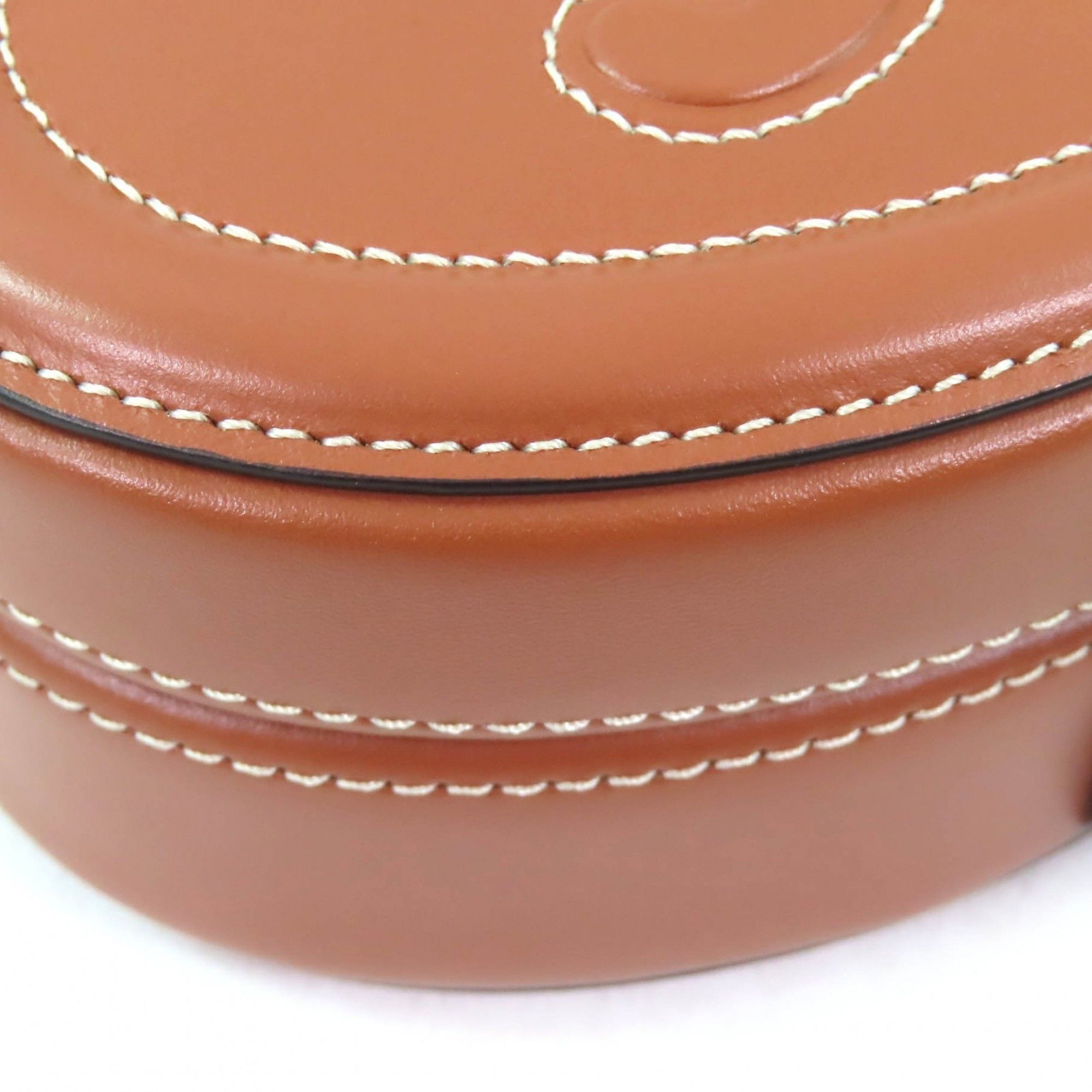 Celine CELINE 198613 Oval Minaudière Cuir Triomphe Smooth Calfskin Leather Handbag in Tan and Brown, Includes Dust Bag, Made Italy Size ONE SIZE - 6 Thumbnail