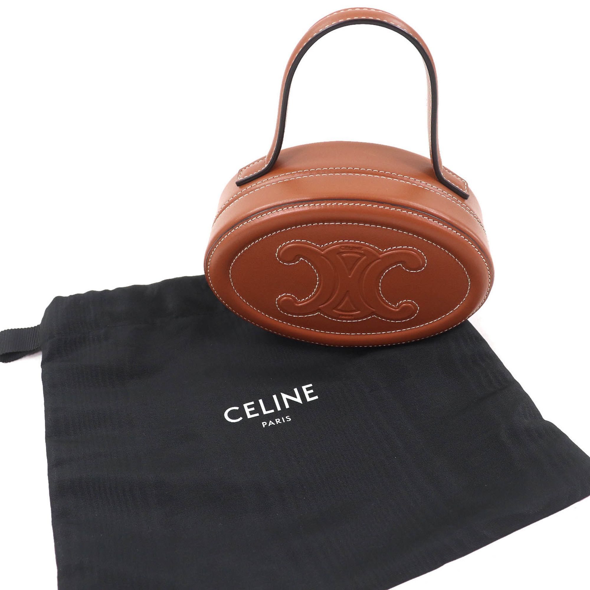 Celine CELINE 198613 Oval Minaudière Cuir Triomphe Smooth Calfskin Leather Handbag in Tan and Brown, Includes Dust Bag, Made Italy Size ONE SIZE - 2 Thumbnail