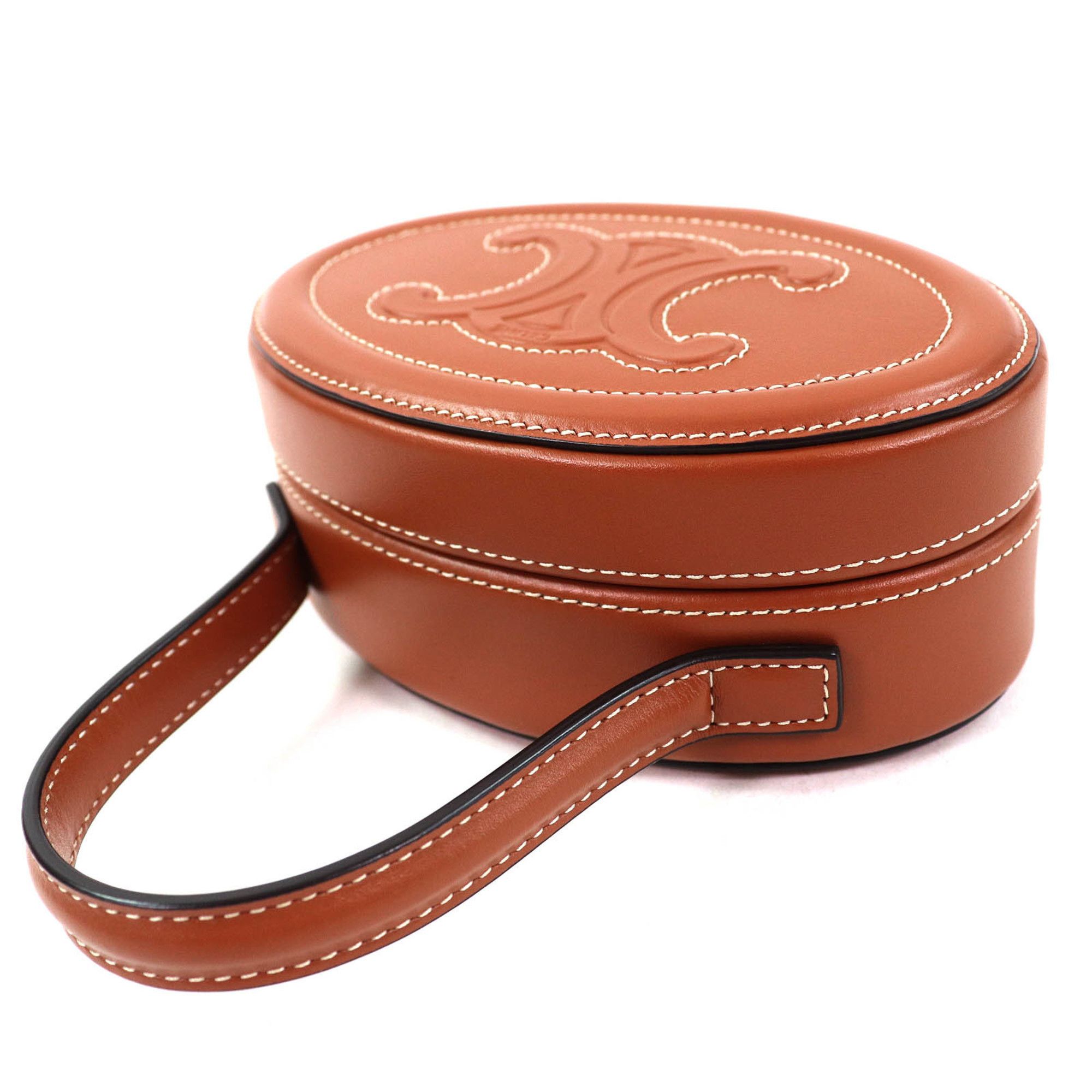 Celine CELINE 198613 Oval Minaudière Cuir Triomphe Smooth Calfskin Leather Handbag in Tan and Brown, Includes Dust Bag, Made Italy Size ONE SIZE - 4 Thumbnail