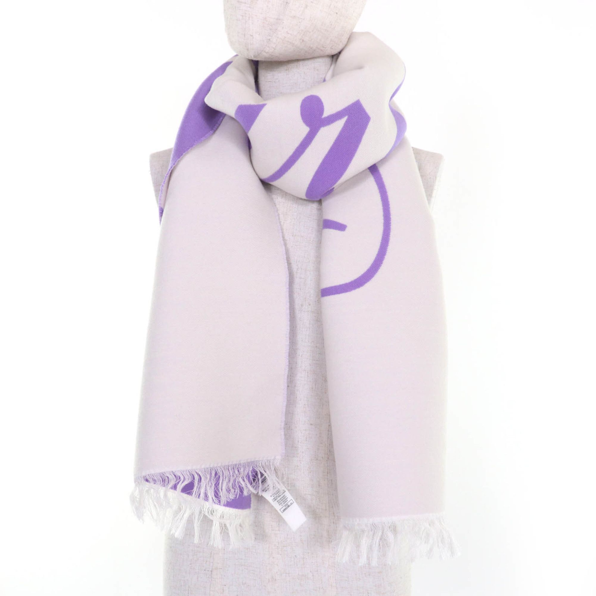 Burberry BURBERRY Wool and Silk Fringed Logo Scarf, Purple Ivory, 188 x 33cm, Made in Italy, Authentic, Women's Size ONE SIZE - 5 Thumbnail