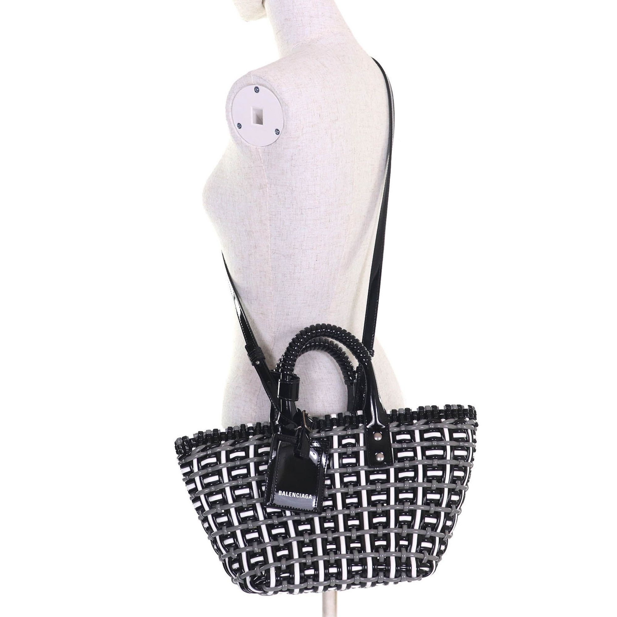 Balenciaga BALENCIAGA 671342 Bistro Basket Bag, XS, Enamel, 2-Way Handbag/Shoulder Black, Gray, White, Includes Dust Made in Italy, Women's Size ONE SIZE - 11 Thumbnail