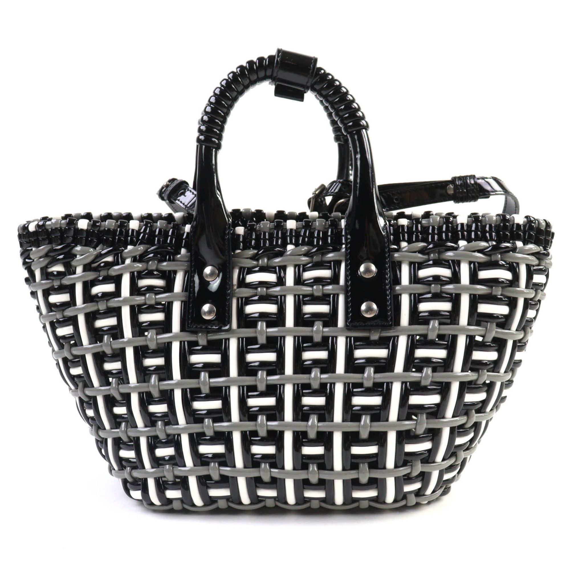 Balenciaga BALENCIAGA 671342 Bistro Basket Bag, XS, Enamel, 2-Way Handbag/Shoulder Black, Gray, White, Includes Dust Made in Italy, Women's Size ONE SIZE - 3 Thumbnail
