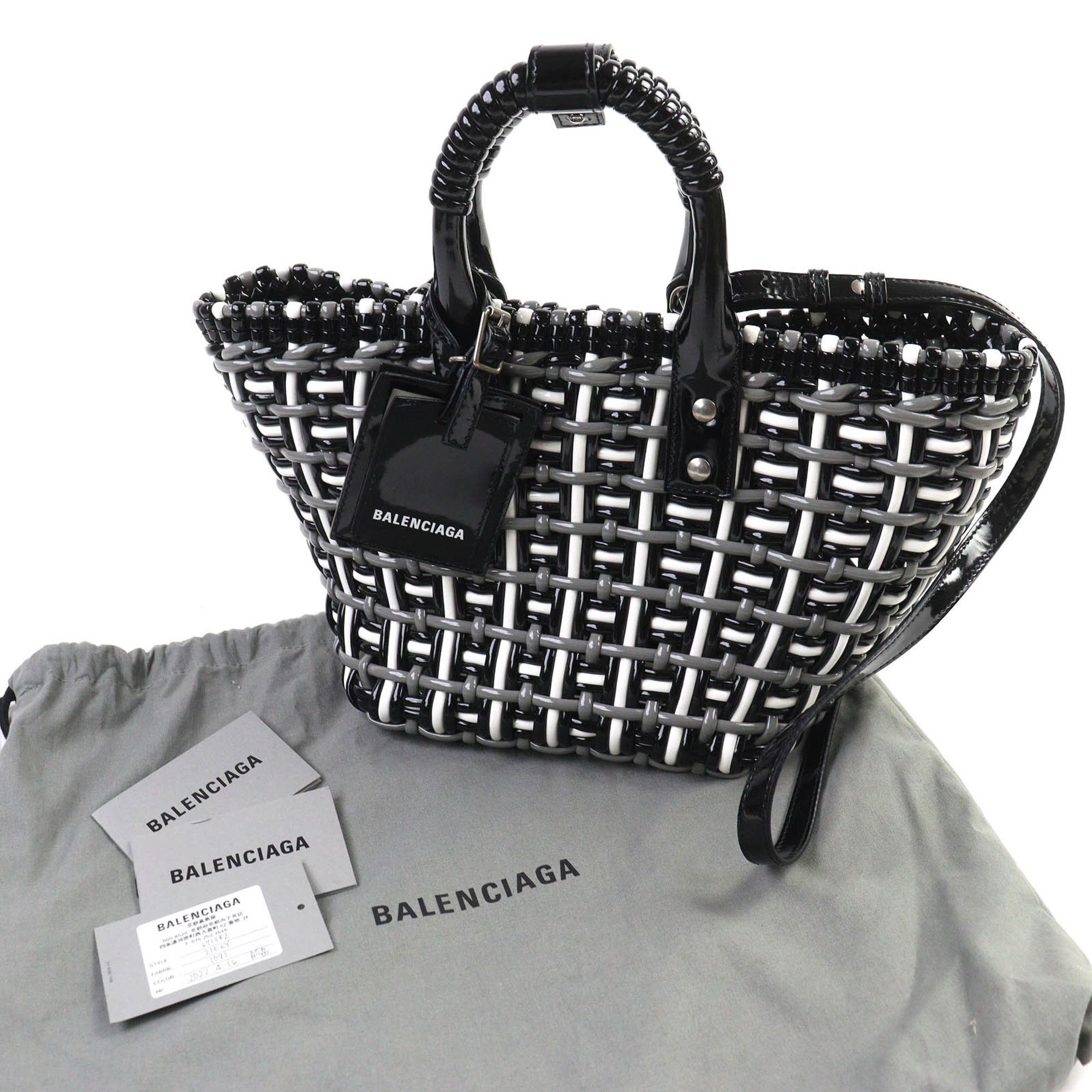 Balenciaga BALENCIAGA 671342 Bistro Basket Bag, XS, Enamel, 2-Way Handbag/Shoulder Black, Gray, White, Includes Dust Made in Italy, Women's Size ONE SIZE - 2 Thumbnail