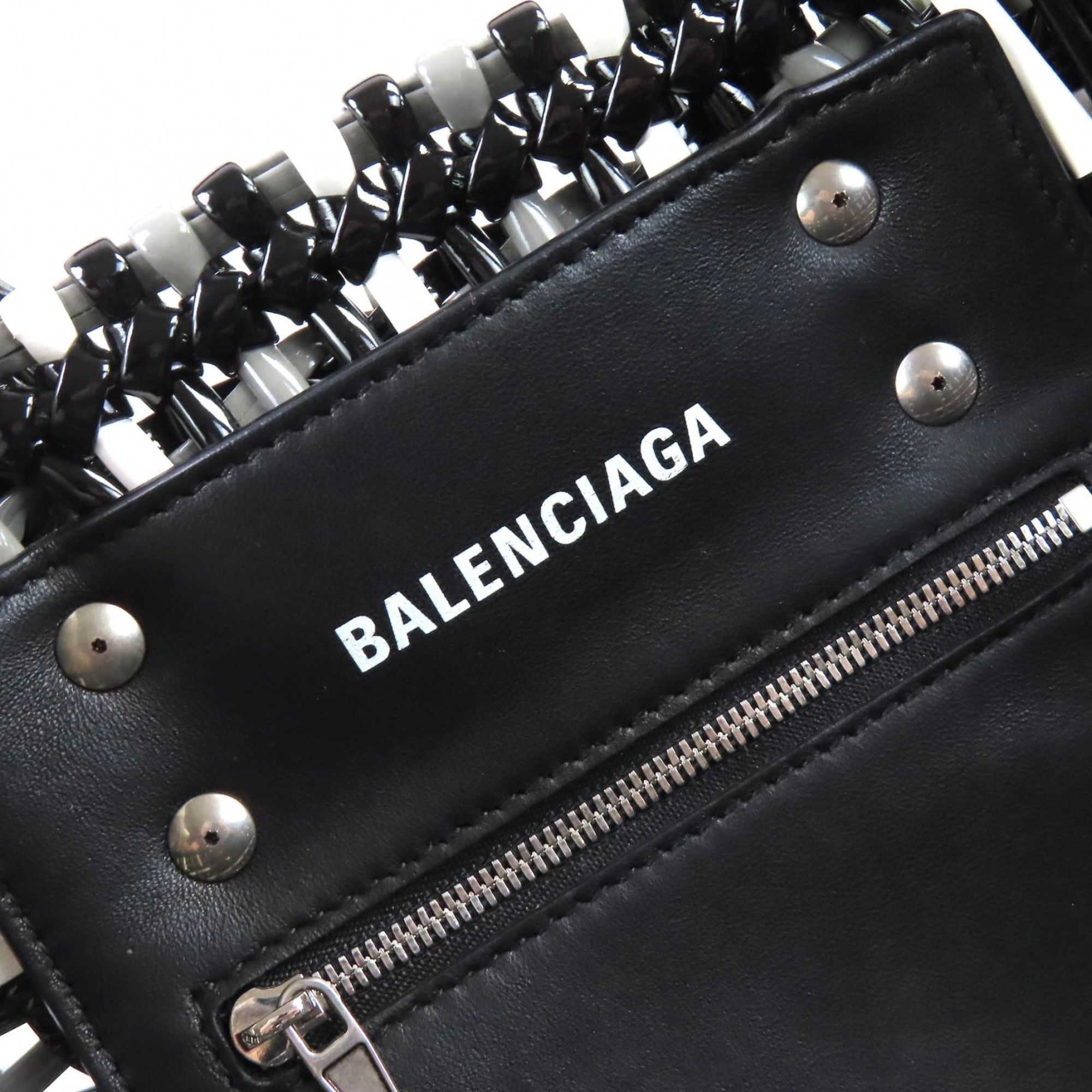 Balenciaga BALENCIAGA 671342 Bistro Basket Bag, XS, Enamel, 2-Way Handbag/Shoulder Black, Gray, White, Includes Dust Made in Italy, Women's Size ONE SIZE - 12 Thumbnail