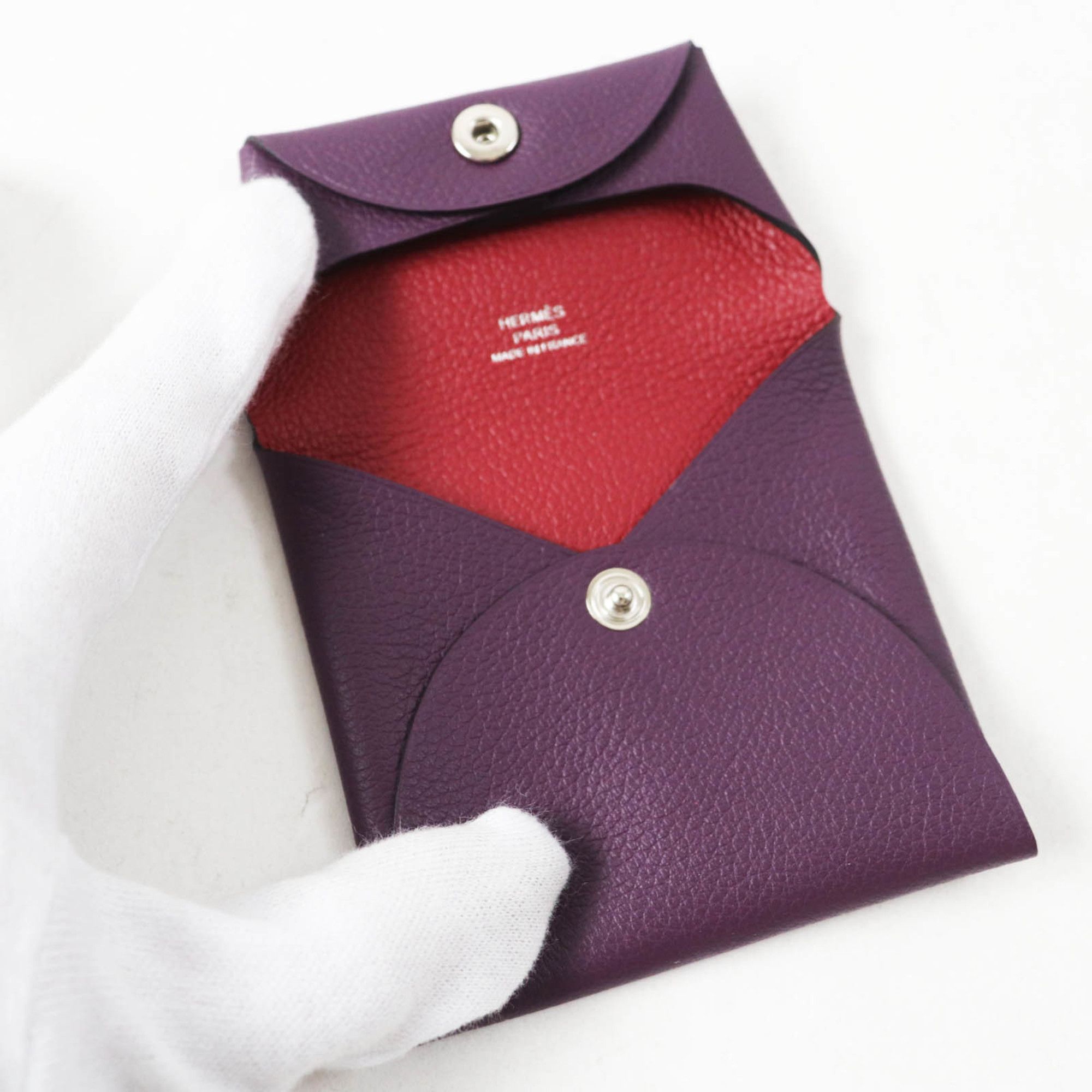 Hermes HERMES Bastia Verso Cassis Rouge Garance Silver Hardware Evercolor Wallet/Coin Case with U Stamp and Box, Authentic Made in France, Women's Size ONE SIZE - 6 Thumbnail