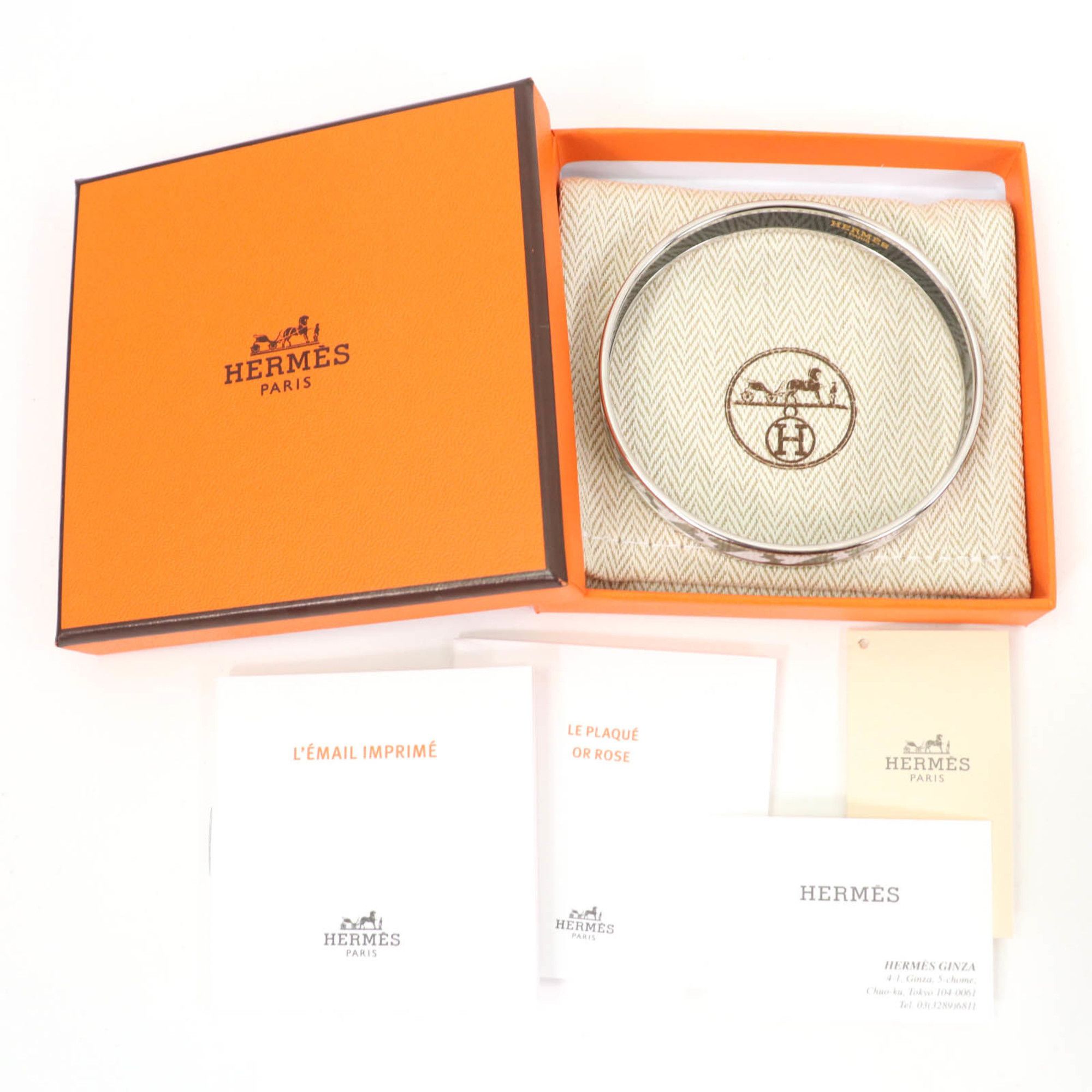 Hermes HERMES Hermès Enamel PM Carte à Joue Bangle Bracelet in Silver and White, with Box Dust Bag, Made France, Women's Size ONE SIZE - 2 Thumbnail