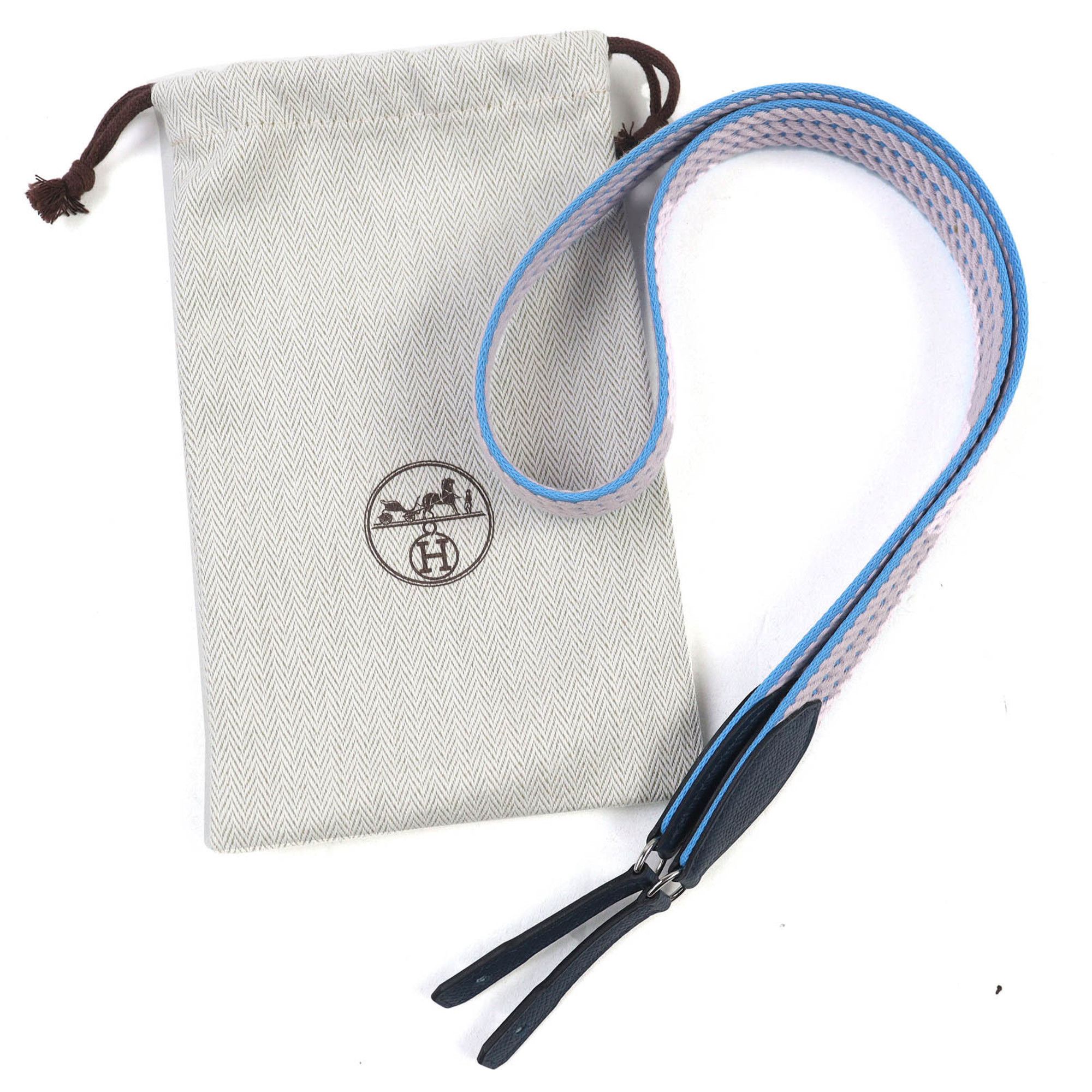 Hermes HERMES Caval To-Go 25mm Canvas and Leather Bag with Silver Hardware Shoulder Strap, Available in Blue, Gray, Navy, Includes Dust Bag, Made France Size ONE SIZE - 2 Thumbnail