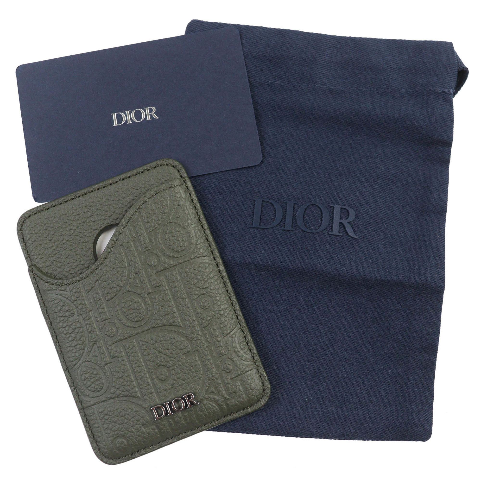 Dior Christian Dior DIOR SADDLE Logo Magnet Gravity Leather Card Holder/Card Case, Khaki, with Dust Bag, Made in Italy, Women's, 2ADCH168FLG Size ONE SIZE - 2 Thumbnail