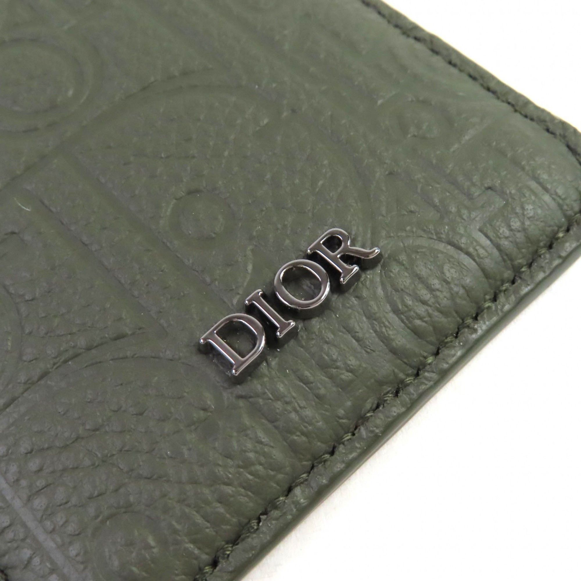 Dior Christian Dior DIOR SADDLE Logo Magnet Gravity Leather Card Holder/Card Case, Khaki, with Dust Bag, Made in Italy, Women's, 2ADCH168FLG Size ONE SIZE - 6 Thumbnail