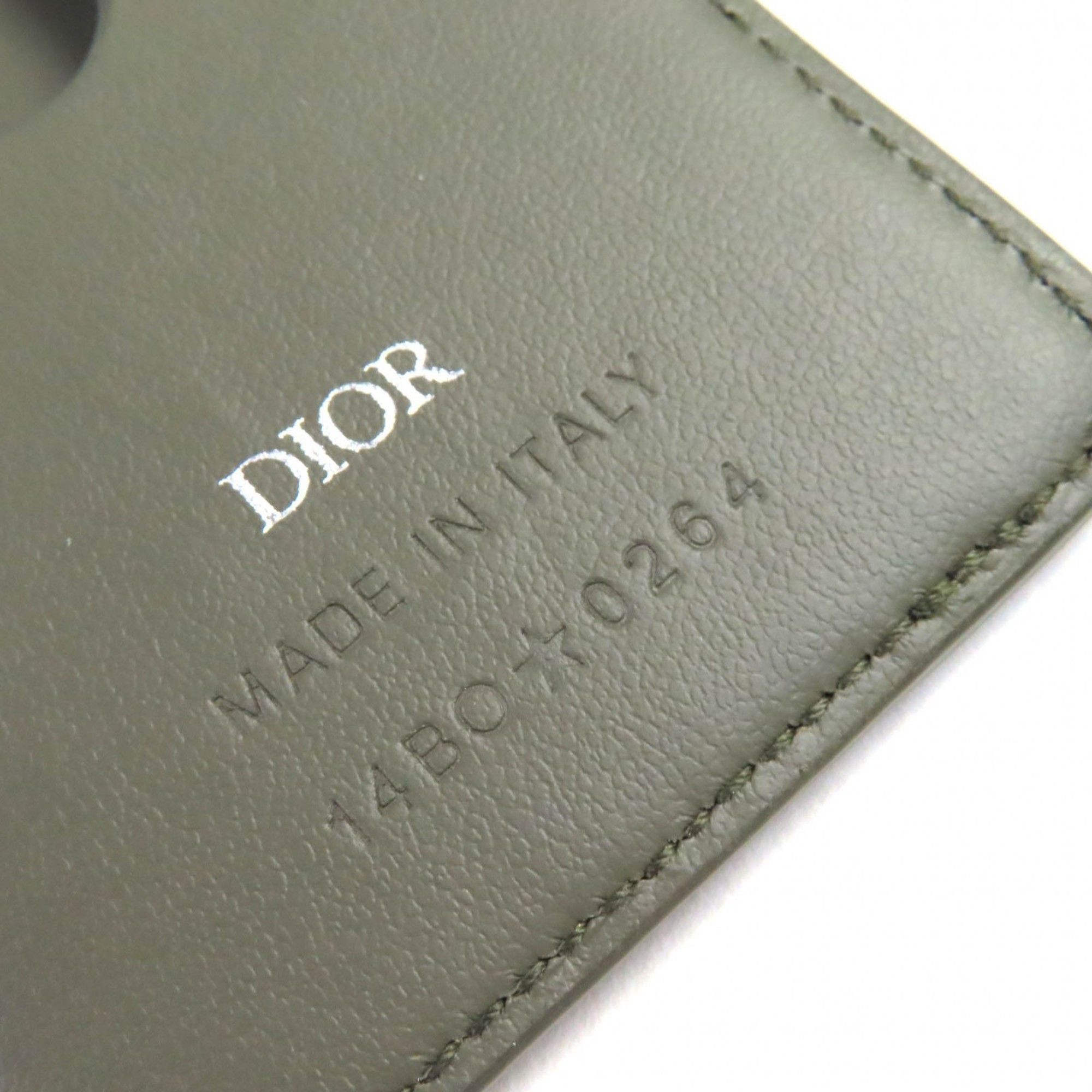 Dior Christian Dior DIOR SADDLE Logo Magnet Gravity Leather Card Holder/Card Case, Khaki, with Dust Bag, Made in Italy, Women's, 2ADCH168FLG Size ONE SIZE - 7 Thumbnail