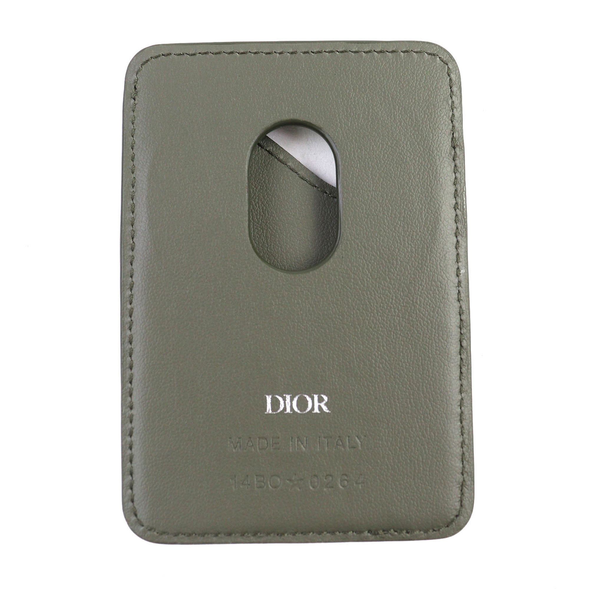 Dior Christian Dior DIOR SADDLE Logo Magnet Gravity Leather Card Holder/Card Case, Khaki, with Dust Bag, Made in Italy, Women's, 2ADCH168FLG Size ONE SIZE - 3 Thumbnail