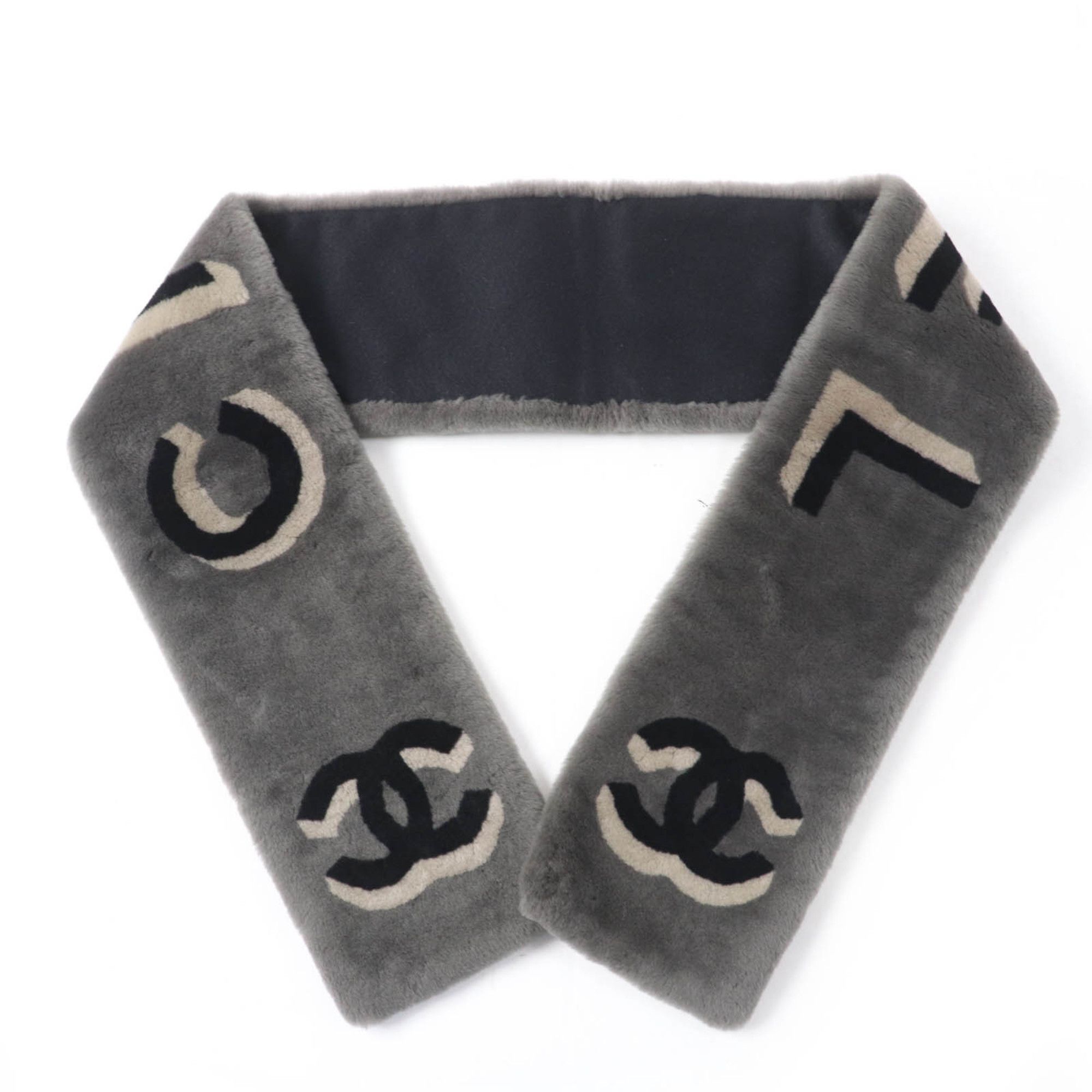 Chanel CHANEL 20B AA7074 100% Cashmere Mouton Shawl with Coco Mark Logo Design, Gray, Made in Italy, Women's Size ONE SIZE - 3 Thumbnail