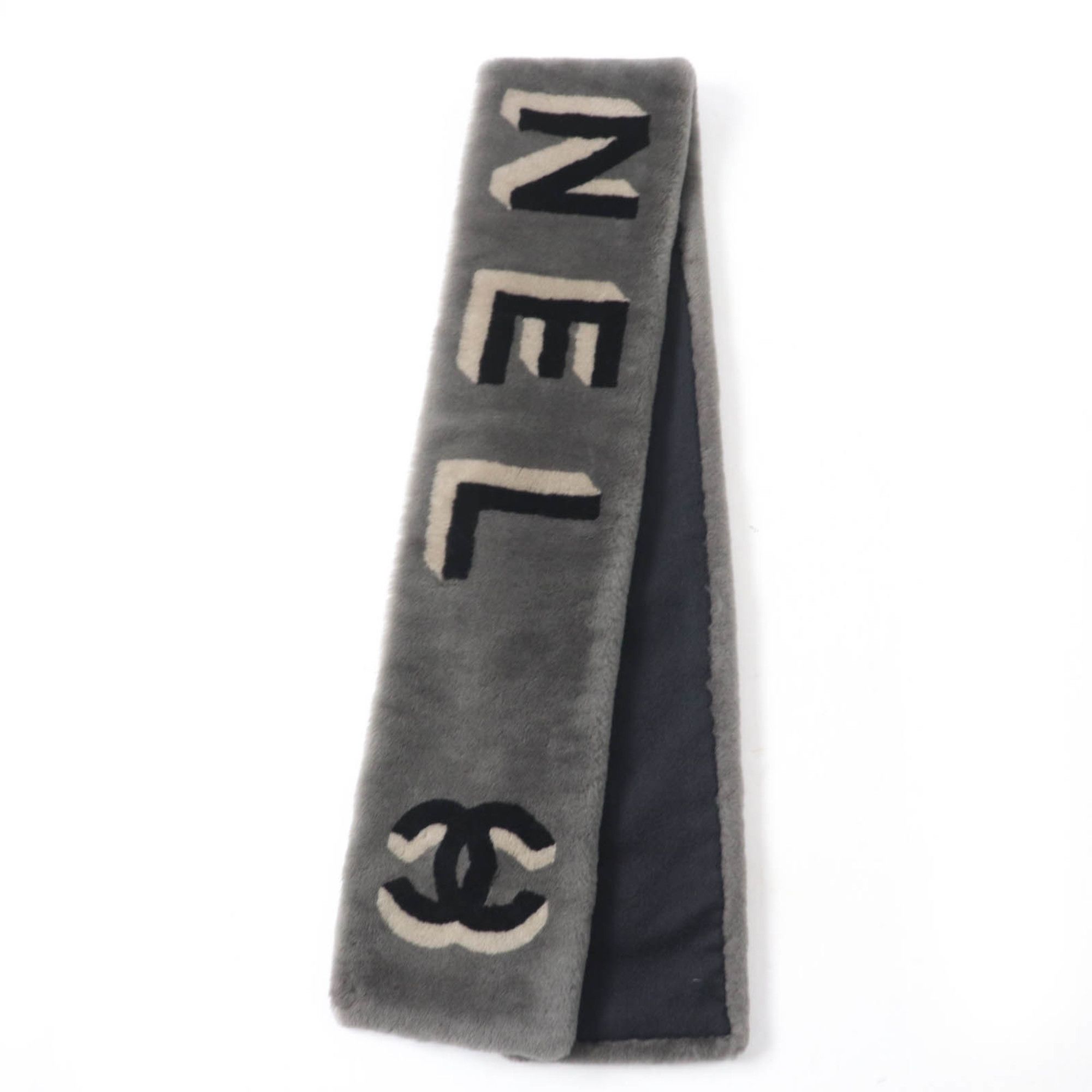 Chanel CHANEL 20B AA7074 100% Cashmere Mouton Shawl with Coco Mark Logo Design, Gray, Made in Italy, Women's Size ONE SIZE - 2 Thumbnail