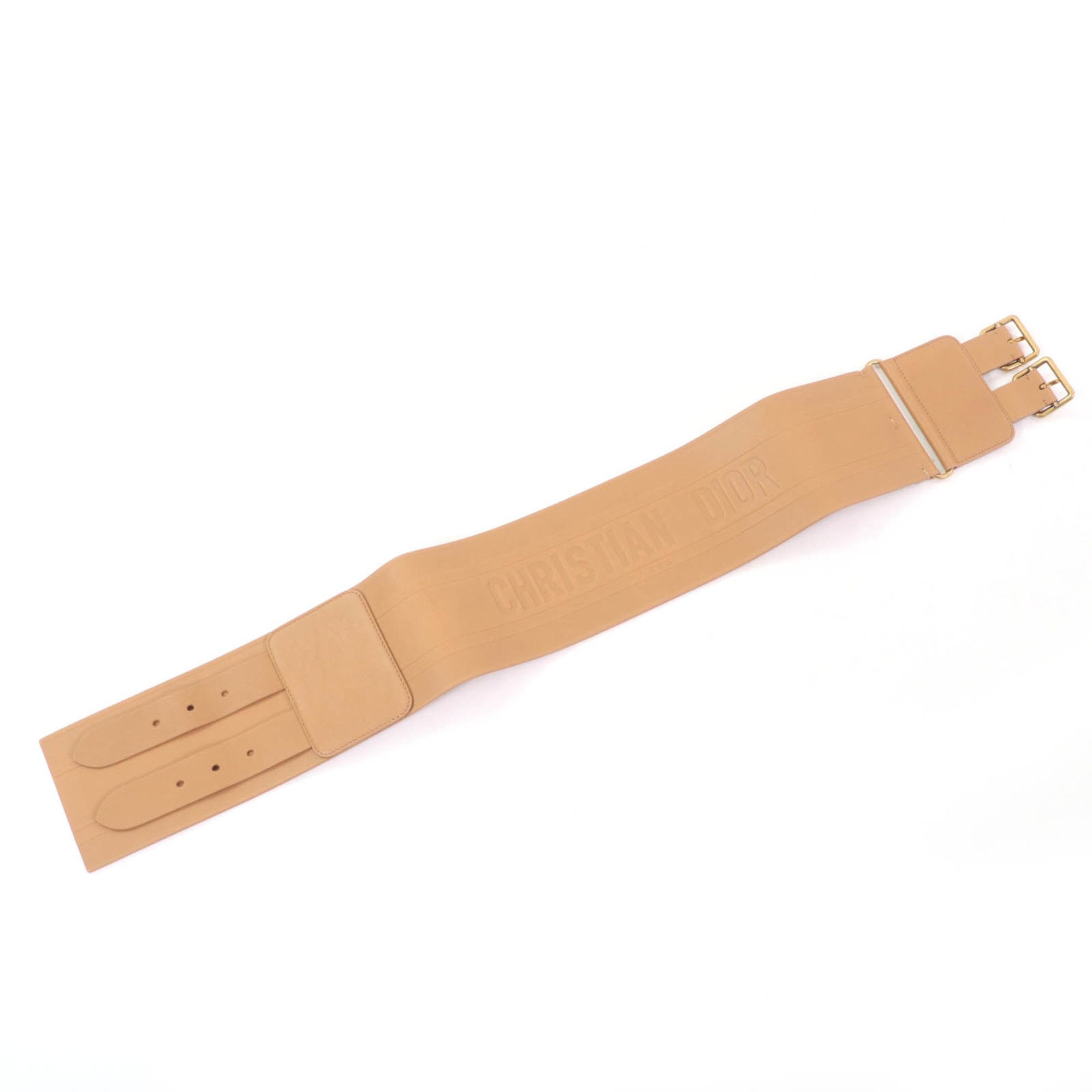 Dior Christian Dior B0098CMIV D-Waist Maxi Leather Belt with Double Gold Buckle, Brown, Hardware, Size 70, Made in Italy, Women's Size ONE SIZE - 3 Thumbnail