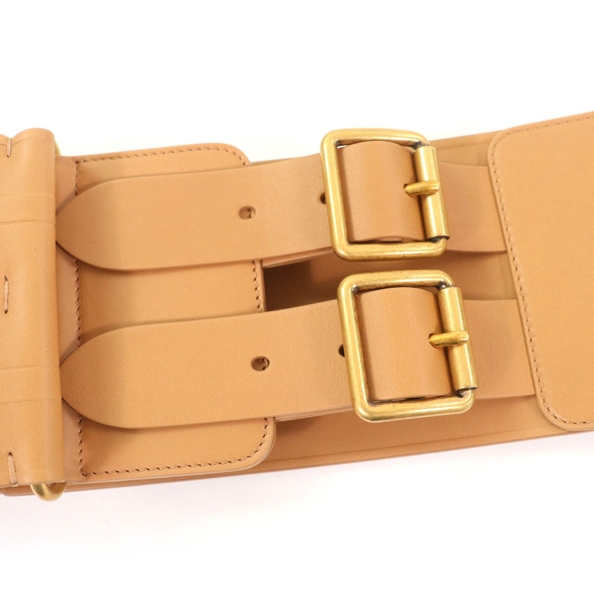 Dior Christian Dior B0098CMIV D-Waist Maxi Leather Belt with Double Gold Buckle, Brown, Hardware, Size 70, Made in Italy, Women's Size ONE SIZE - 5 Thumbnail