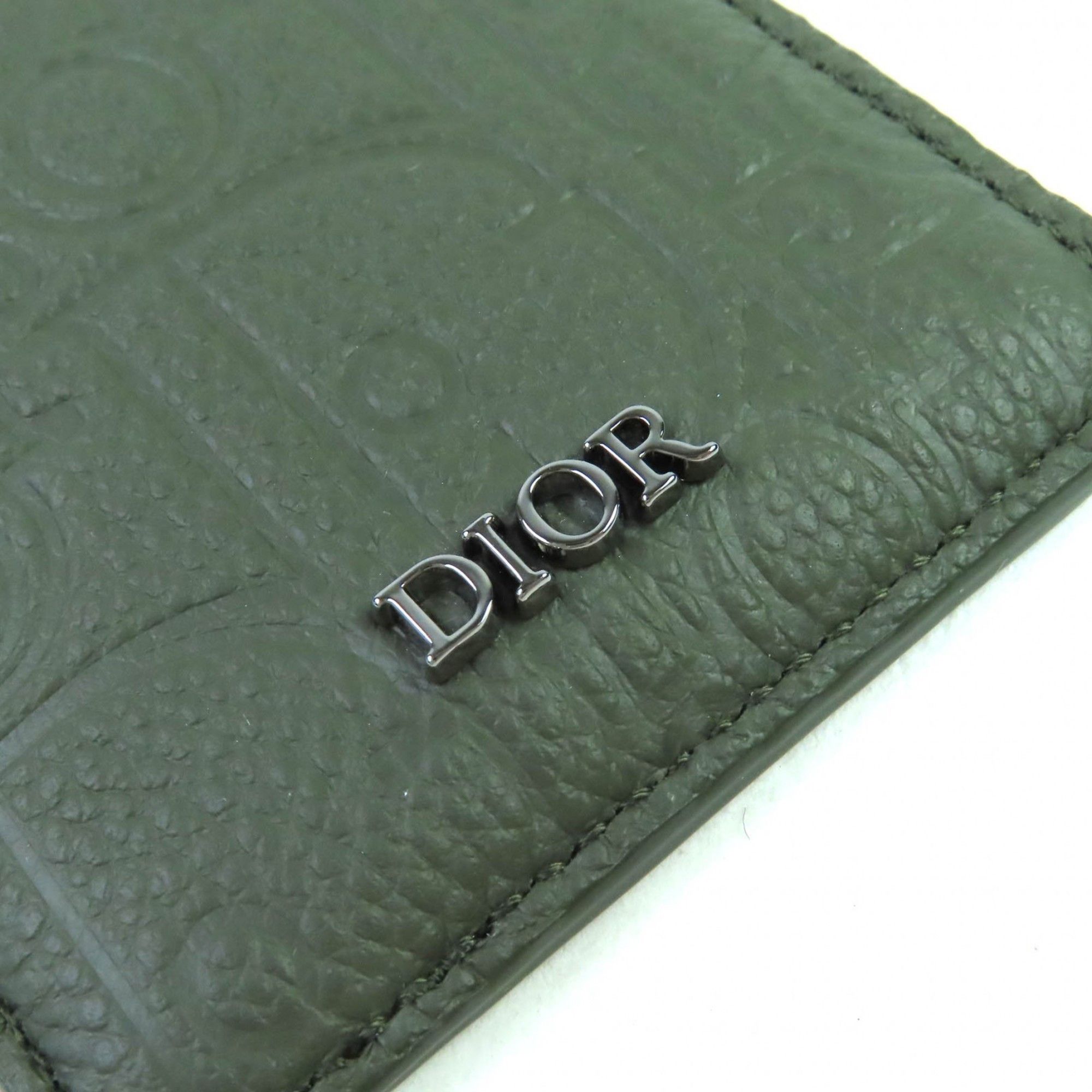 Dior Christian Dior DIOR SADDLE Logo Magnet Gravity Leather Card Holder/Card Case, Khaki, with Dust Bag, Made in Italy, Women's, 2ADCH168FLG Size ONE SIZE - 6 Thumbnail