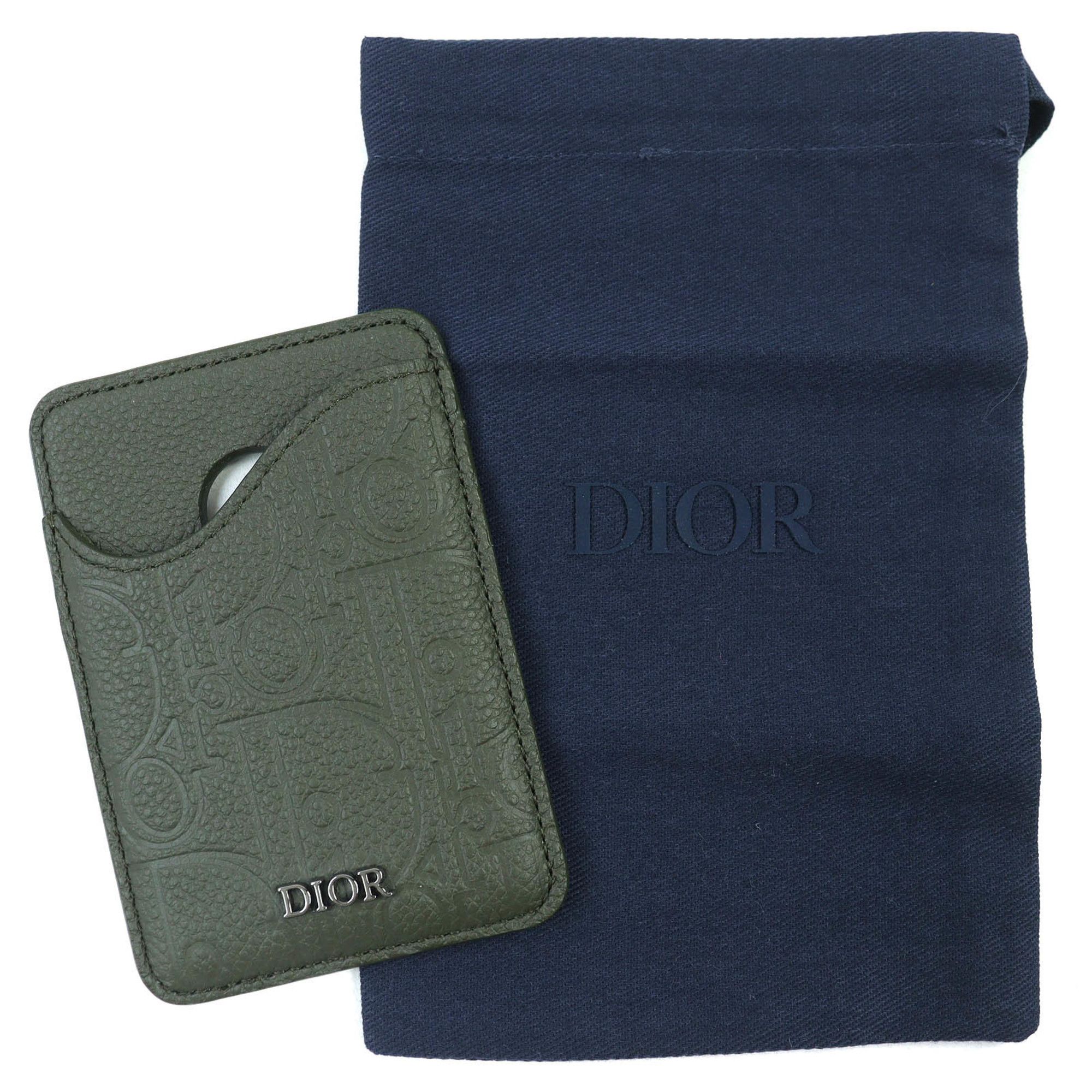 Dior Christian Dior DIOR SADDLE Logo Magnet Gravity Leather Card Holder/Card Case, Khaki, with Dust Bag, Made in Italy, Women's, 2ADCH168FLG Size ONE SIZE - 2 Thumbnail