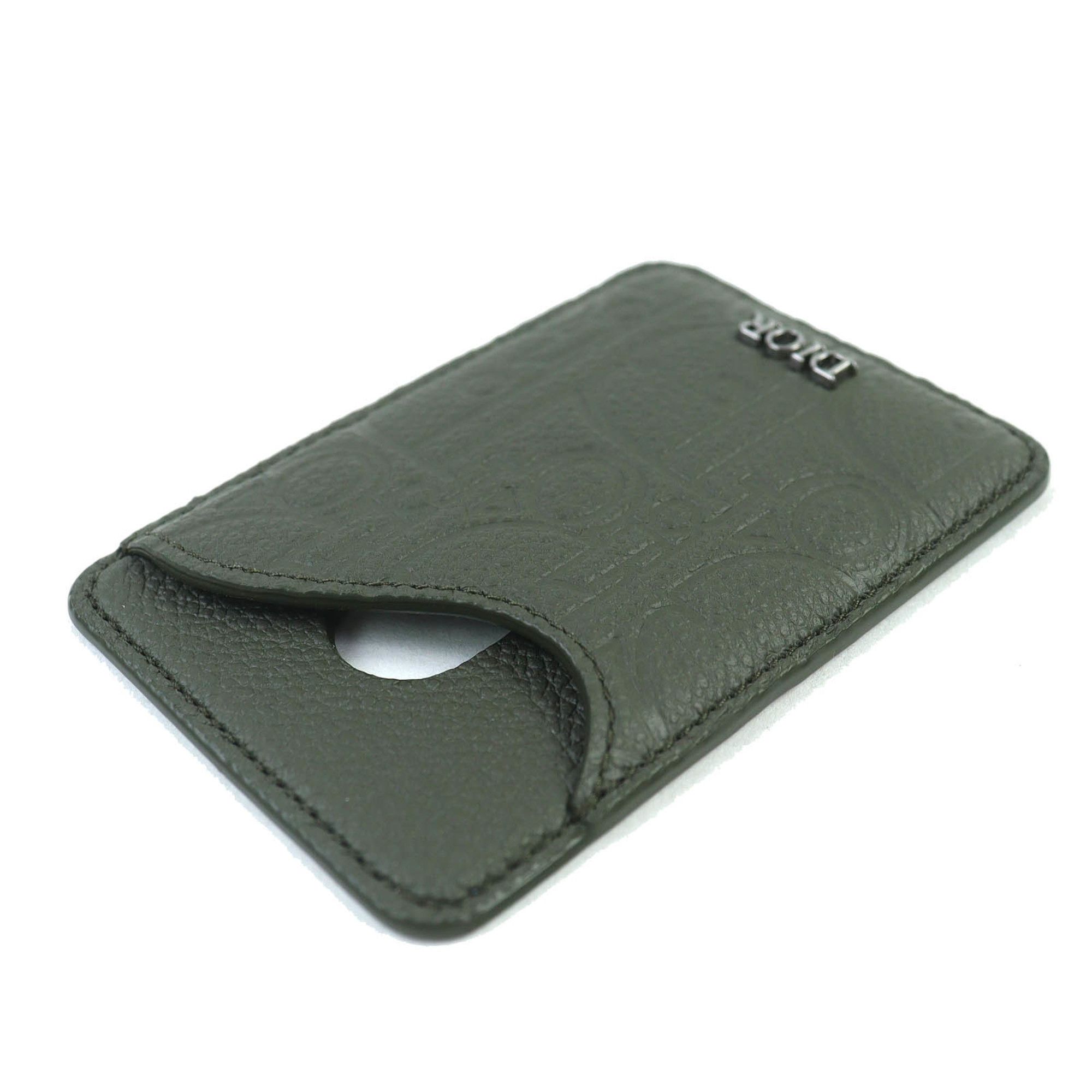 Dior Christian Dior DIOR SADDLE Logo Magnet Gravity Leather Card Holder/Card Case, Khaki, with Dust Bag, Made in Italy, Women's, 2ADCH168FLG Size ONE SIZE - 4 Thumbnail