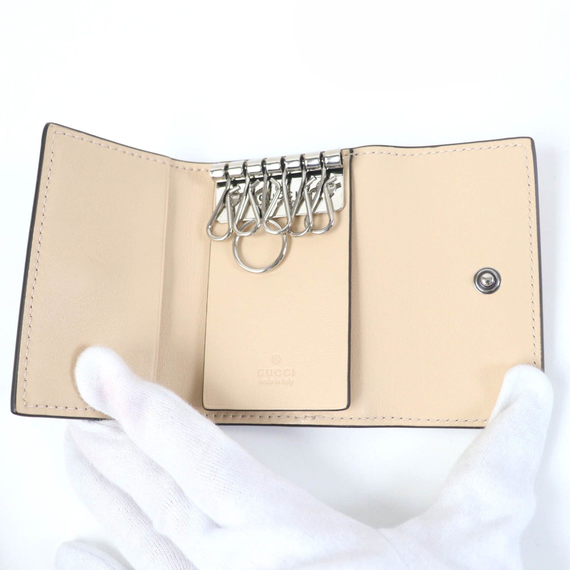 Gucci GUCCI 795649 Double G Key Case in Beige Leather and GG Supreme Canvas, Includes Box Dust Bag, Made Italy, Women's Size ONE SIZE - 6 Thumbnail