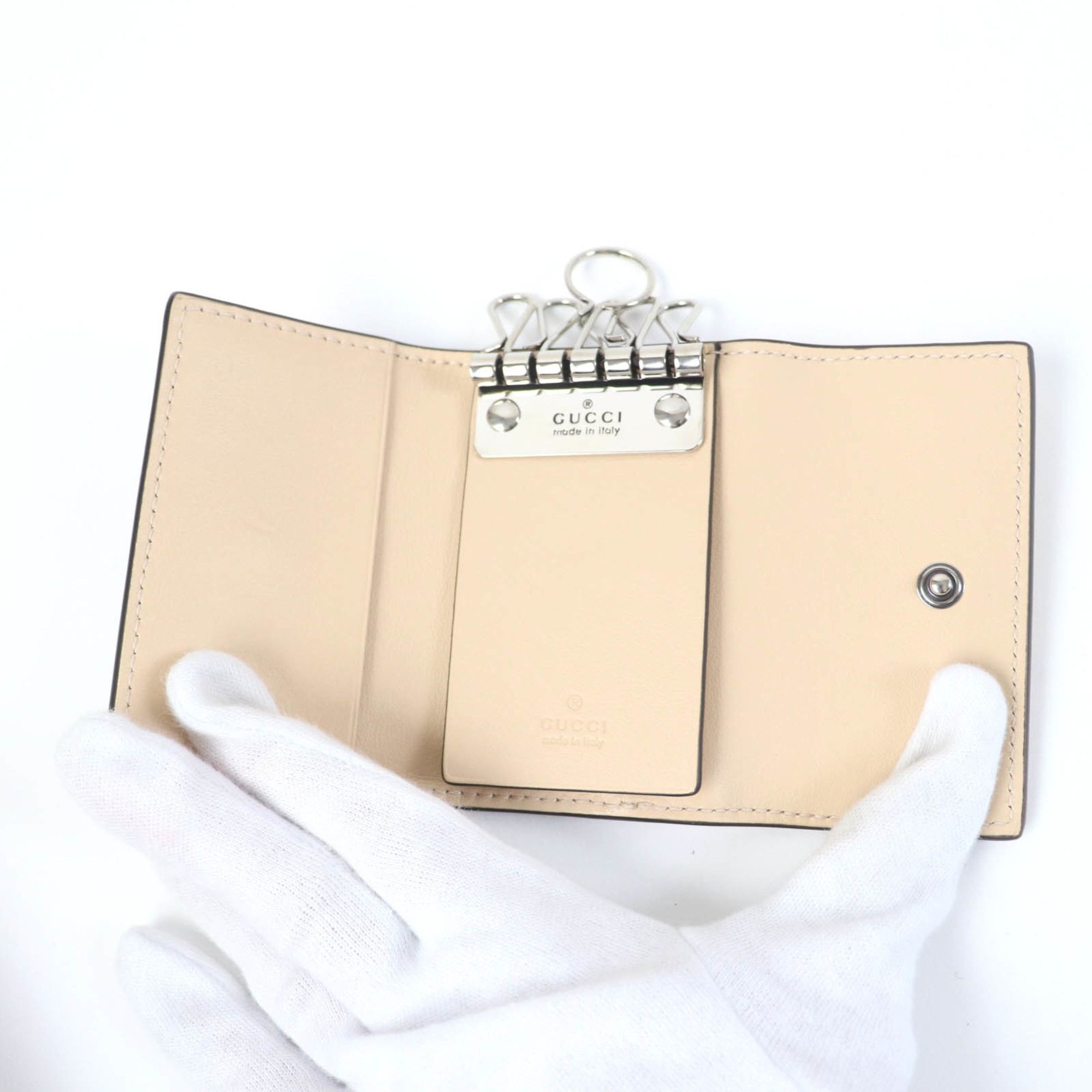 Gucci GUCCI 795649 Double G Key Case in Beige Leather and GG Supreme Canvas, Includes Box Dust Bag, Made Italy, Women's Size ONE SIZE - 7 Thumbnail