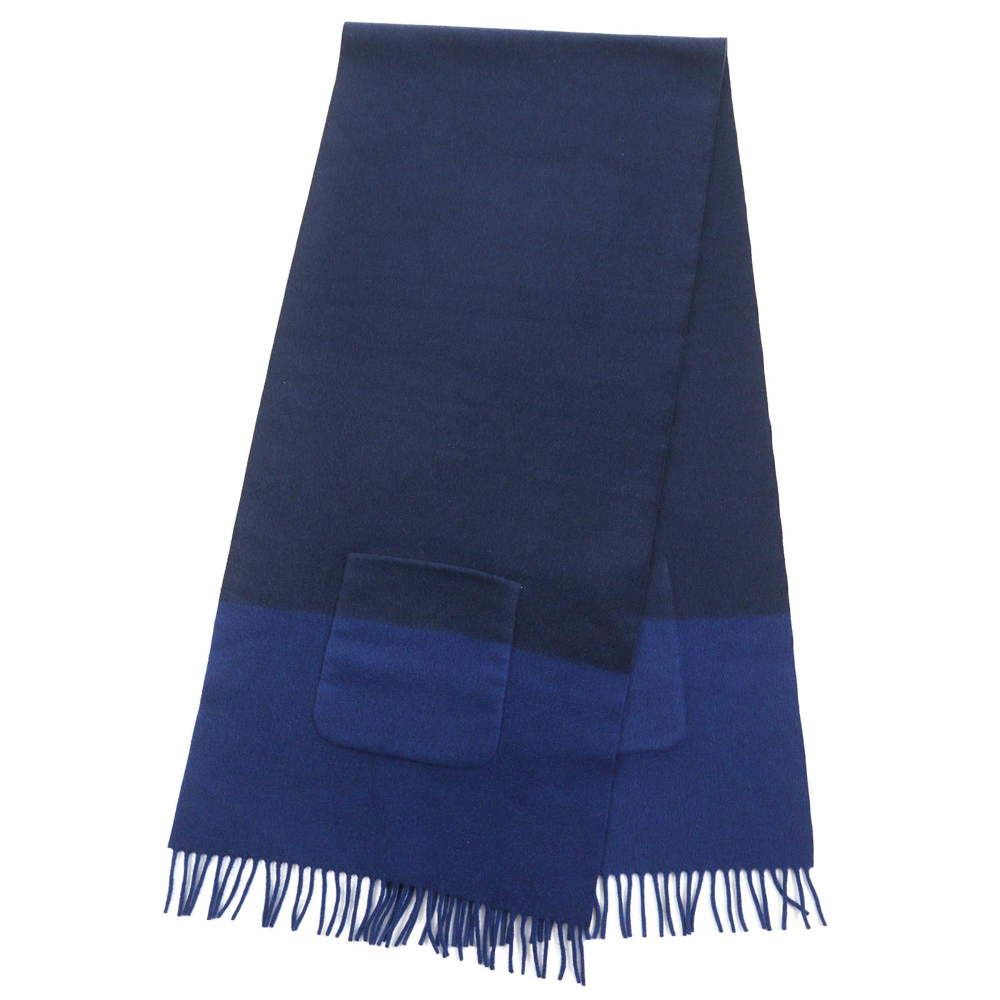 Hermes HERMES H259096S Allumette Pocket 100% Cashmere Marine Cobalt Leather Tag Fringe Large Shawl Scarf Two-Tone Made in Italy Women's Size ONE SIZE - 2 Thumbnail
