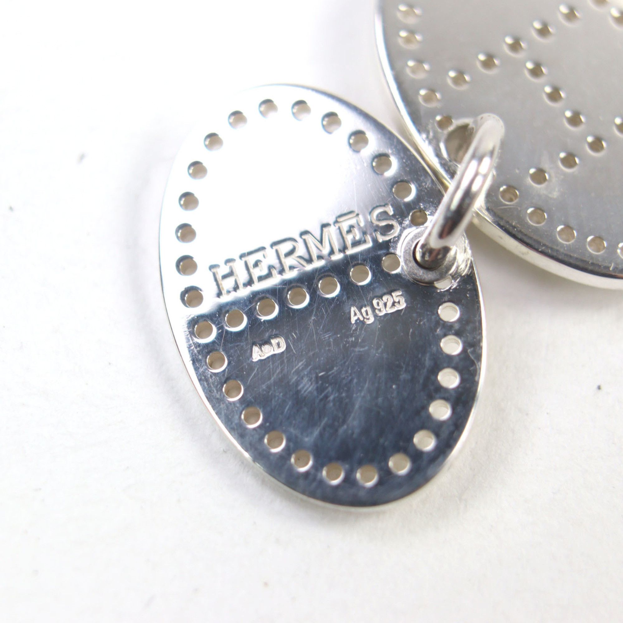 Hermes HERMES Eclipse Evelyne AG925 H Logo Motif Punched Oval Pendant Top in Silver, Weight 3.77g, Women's Size ONE SIZE - 12 Thumbnail