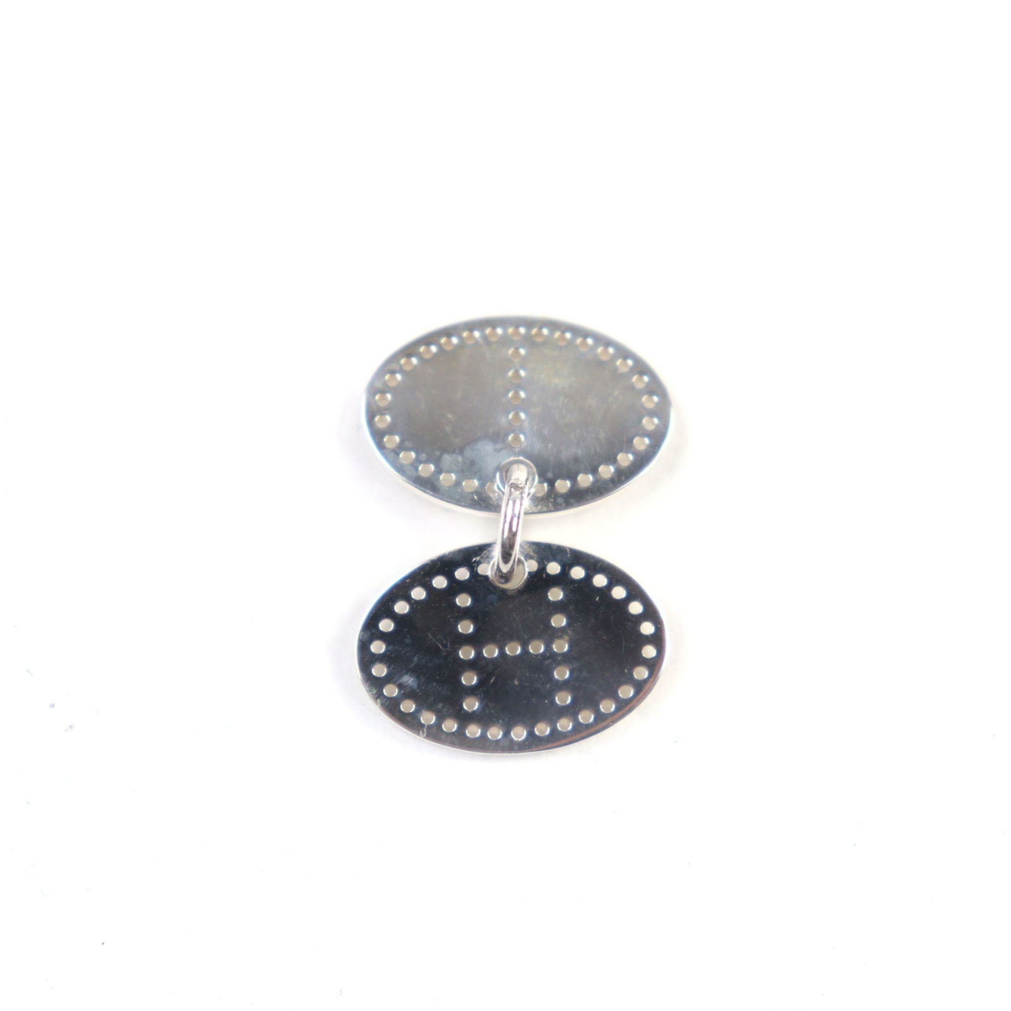 Hermes HERMES Eclipse Evelyne AG925 H Logo Motif Punched Oval Pendant Top in Silver, Weight 3.77g, Women's Size ONE SIZE - 4 Thumbnail