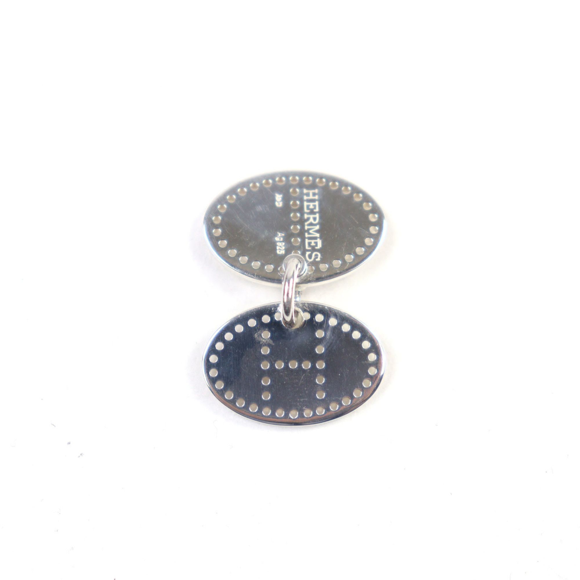 Hermes HERMES Eclipse Evelyne AG925 H Logo Motif Punched Oval Pendant Top in Silver, Weight 3.77g, Women's Size ONE SIZE - 5 Thumbnail