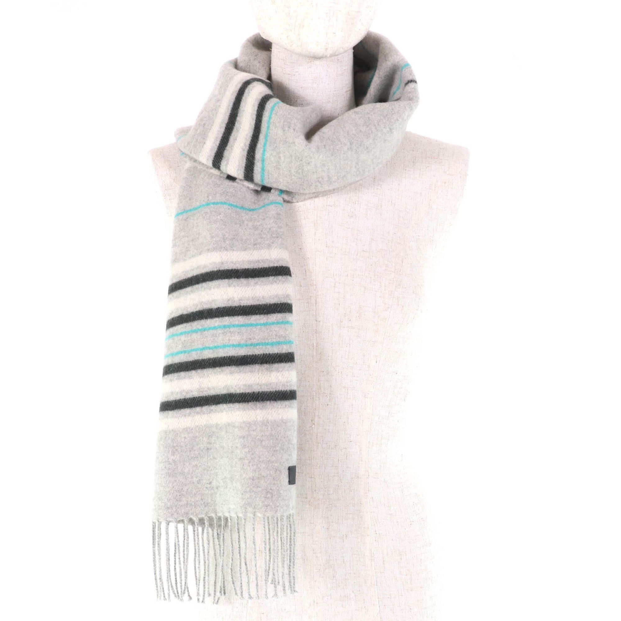 Hermes HERMES Neo Rocabar 100% Cashmere Gris Chine Leather Logo Patch Fringe Scarf/Shawl with Box, Made in Italy, Women's Size ONE SIZE - 4 Thumbnail