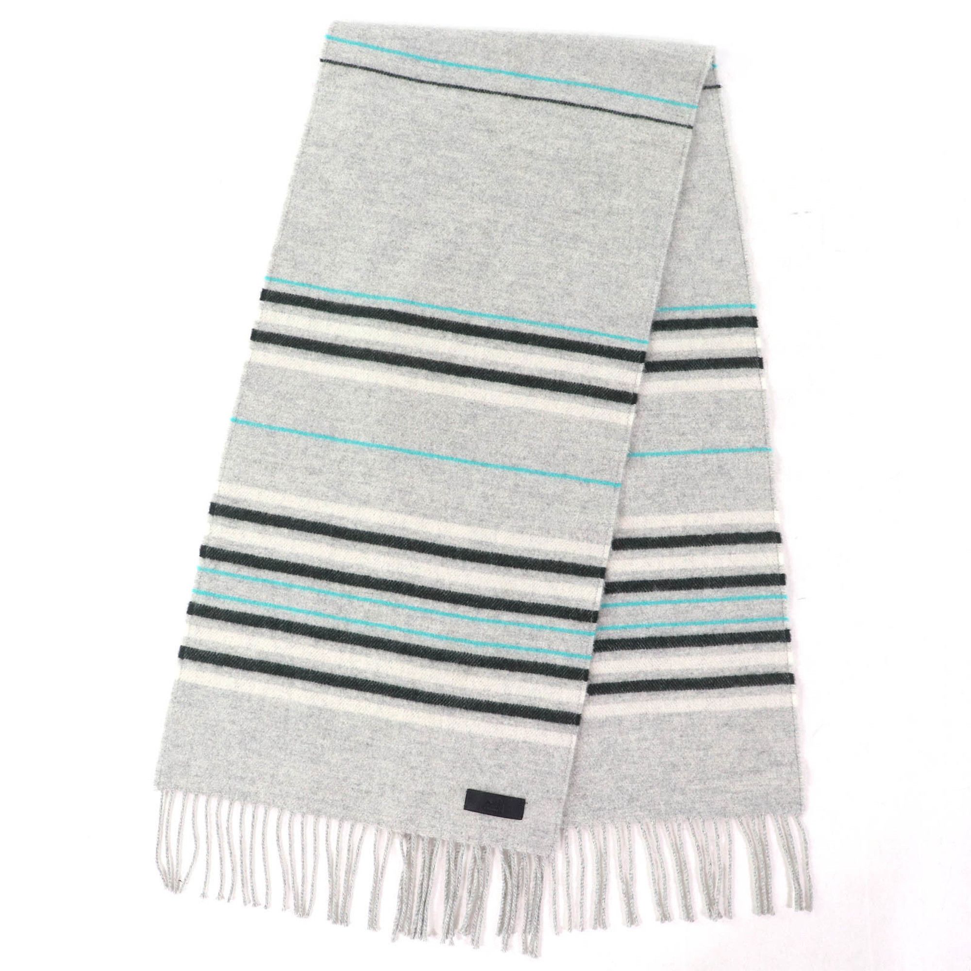 Hermes HERMES Neo Rocabar 100% Cashmere Gris Chine Leather Logo Patch Fringe Scarf/Shawl with Box, Made in Italy, Women's Size ONE SIZE - 3 Thumbnail