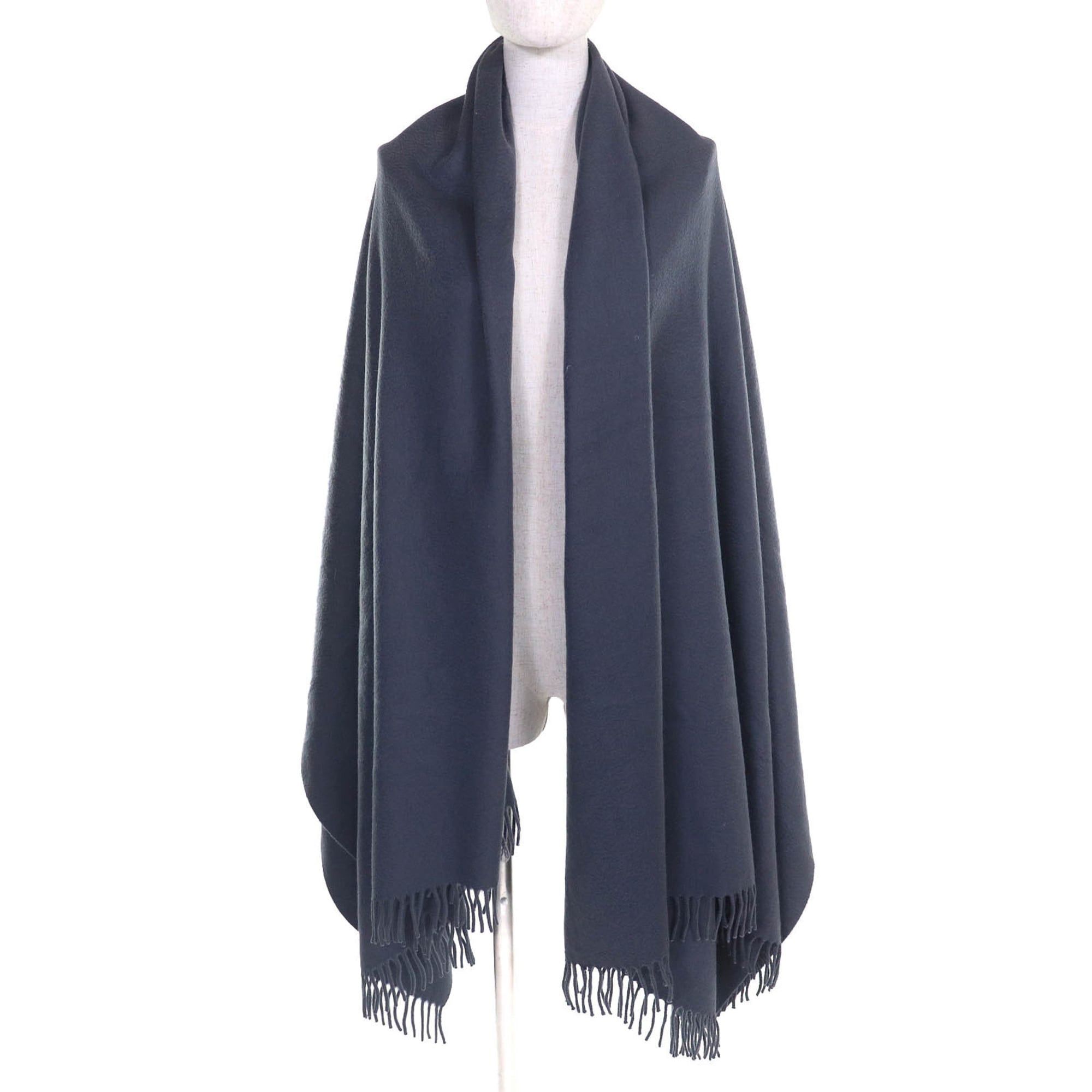 Hermes HERMES 100% Cashmere Logo Embroidered Fringe Extra Large Shawl/Stole/Blanket in Navy for Women Size ONE SIZE - 2 Thumbnail