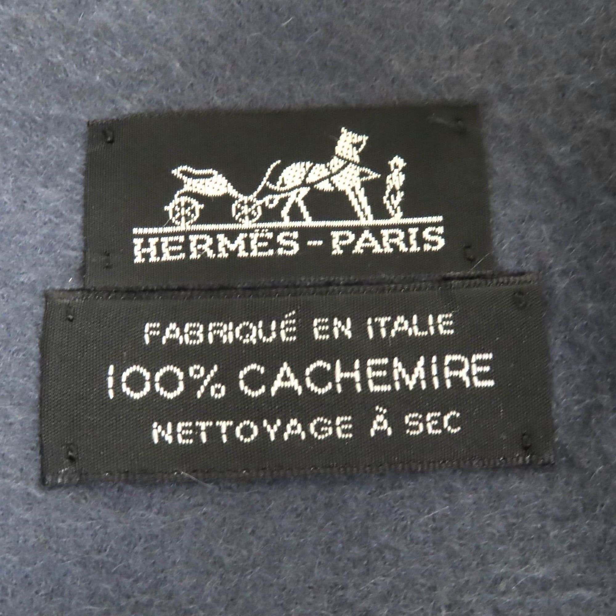 Hermes HERMES 100% Cashmere Logo Embroidered Fringe Extra Large Shawl/Stole/Blanket in Navy for Women Size ONE SIZE - 6 Thumbnail